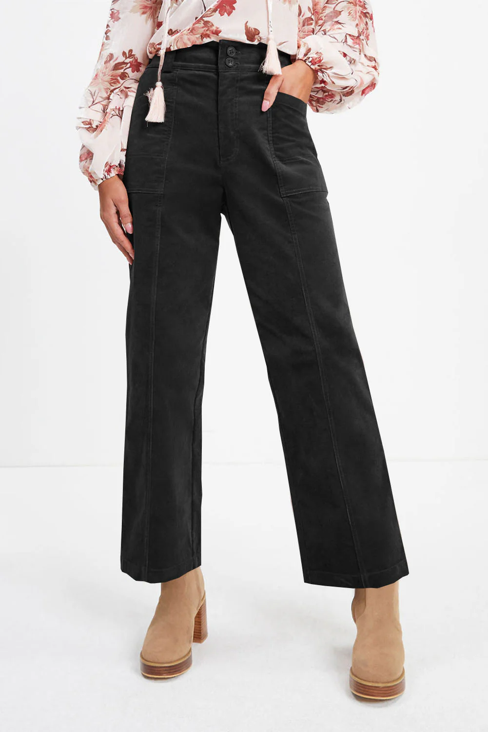 Half Elastic Waist Straight Pants - Image 22