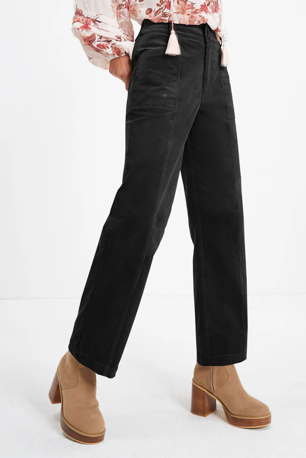 Half Elastic Waist Straight Pants - Image 24