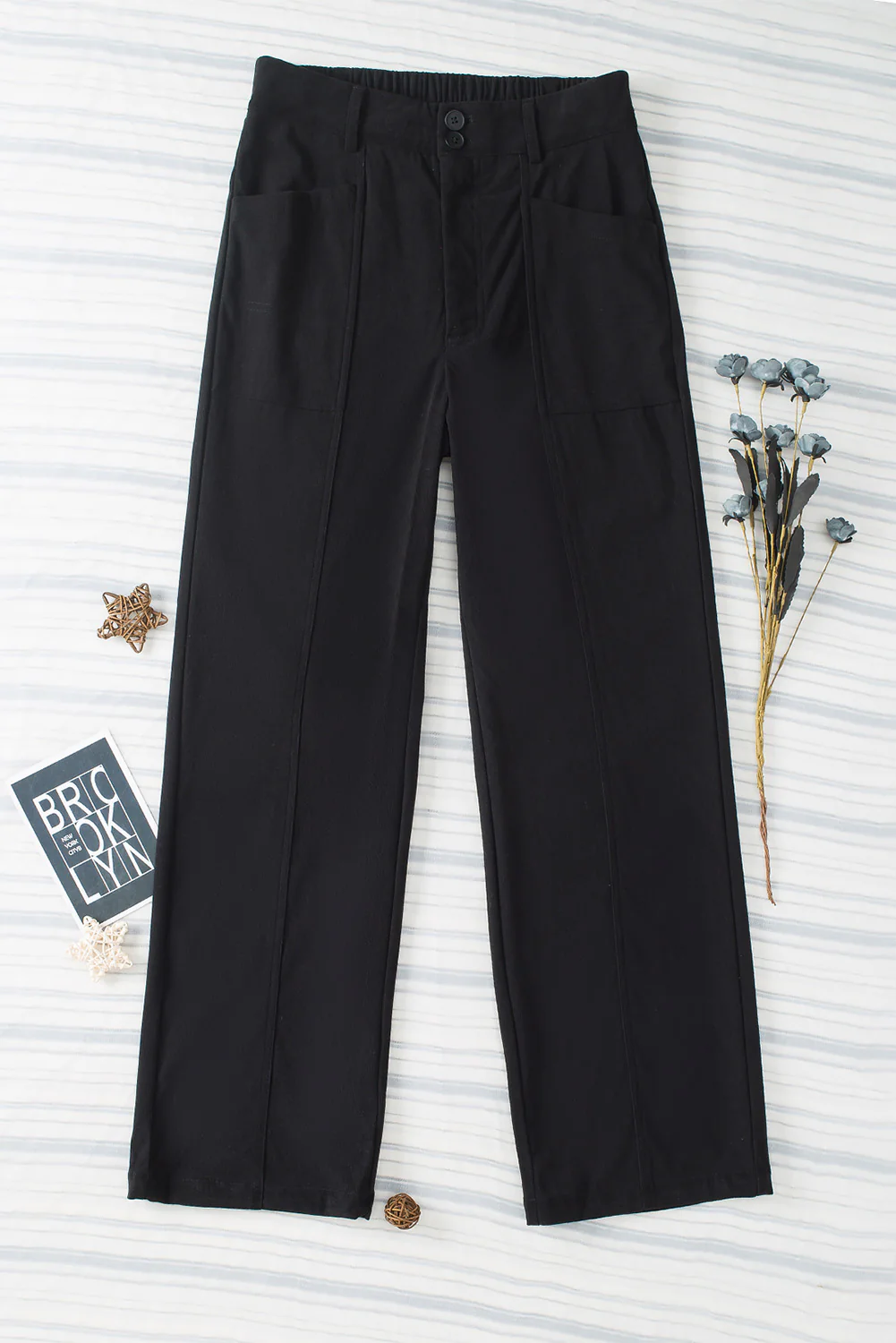 Half Elastic Waist Straight Pants - Image 26