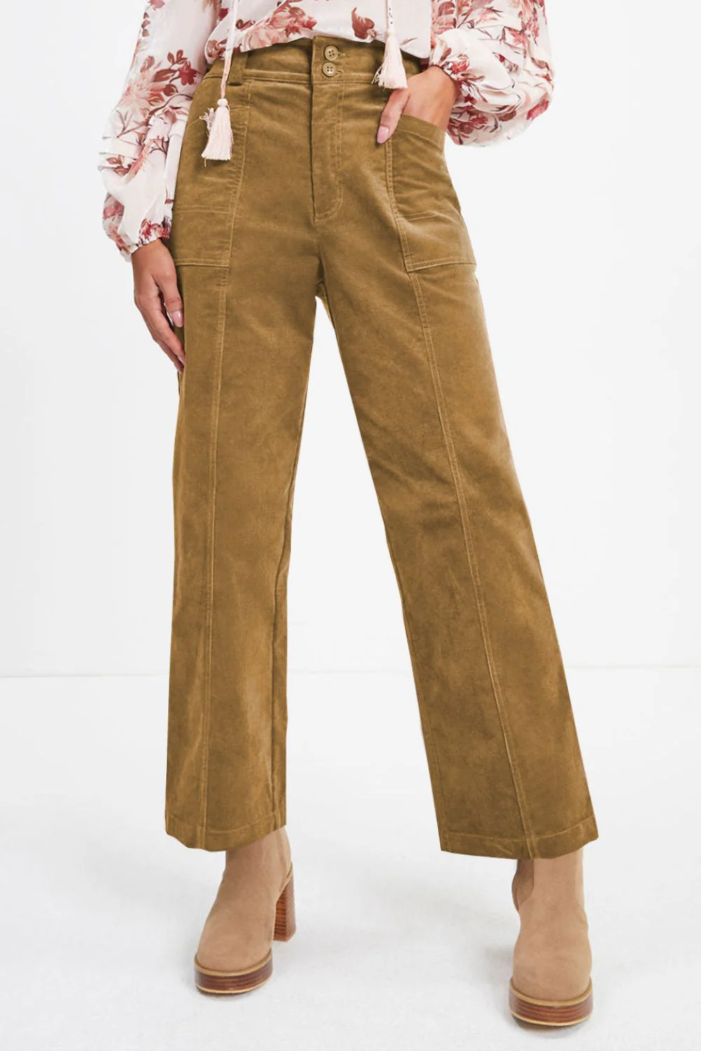 Half Elastic Waist Straight Pants - Image 5