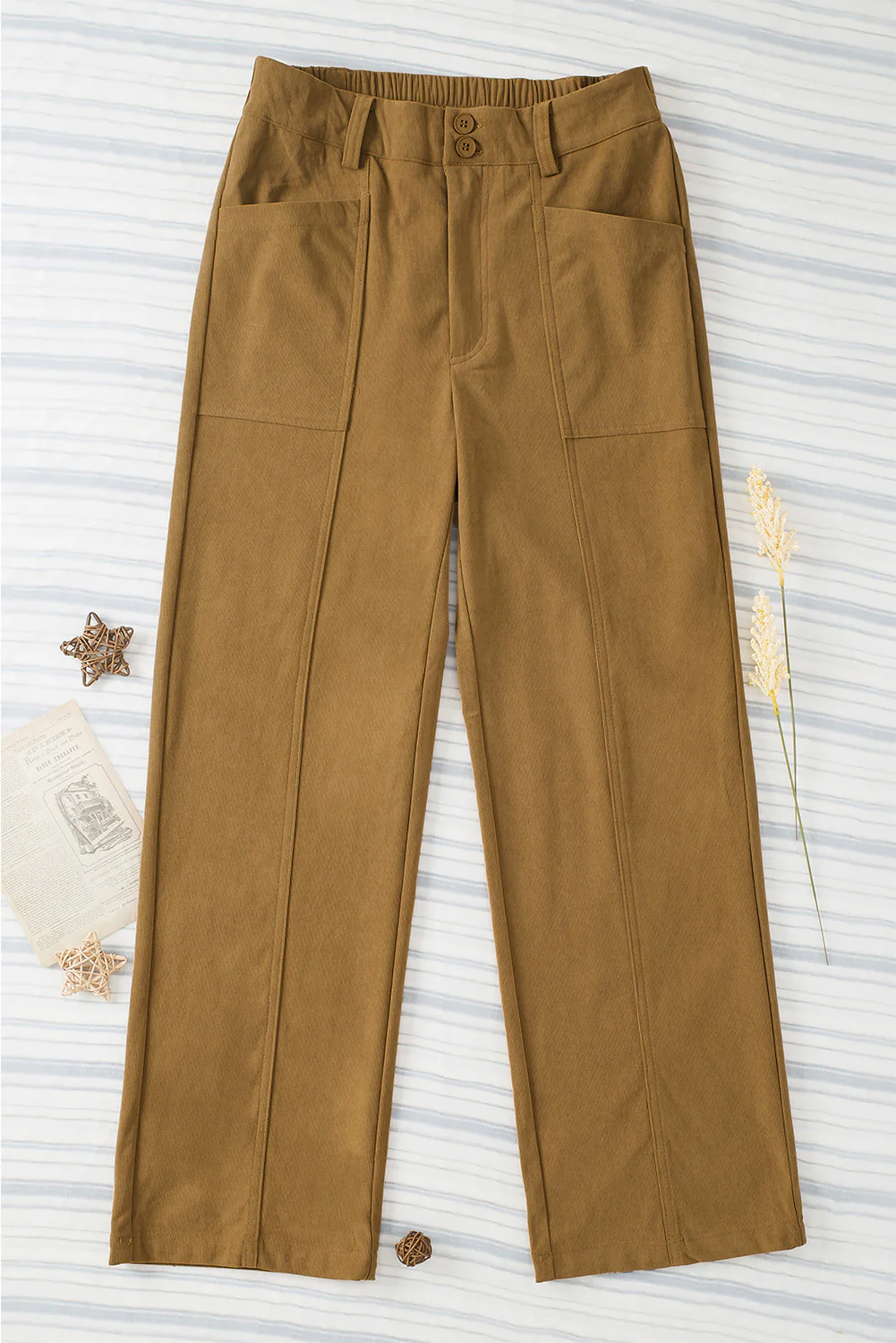 Half Elastic Waist Straight Pants - Image 7
