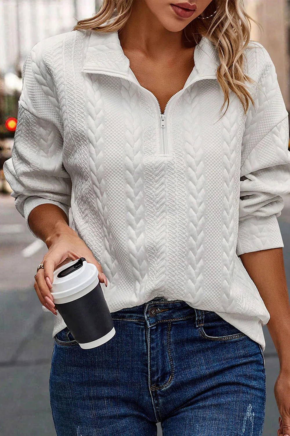 Half Zip Drop Shoulder Long Sleeve Sweatshirt - Image 3