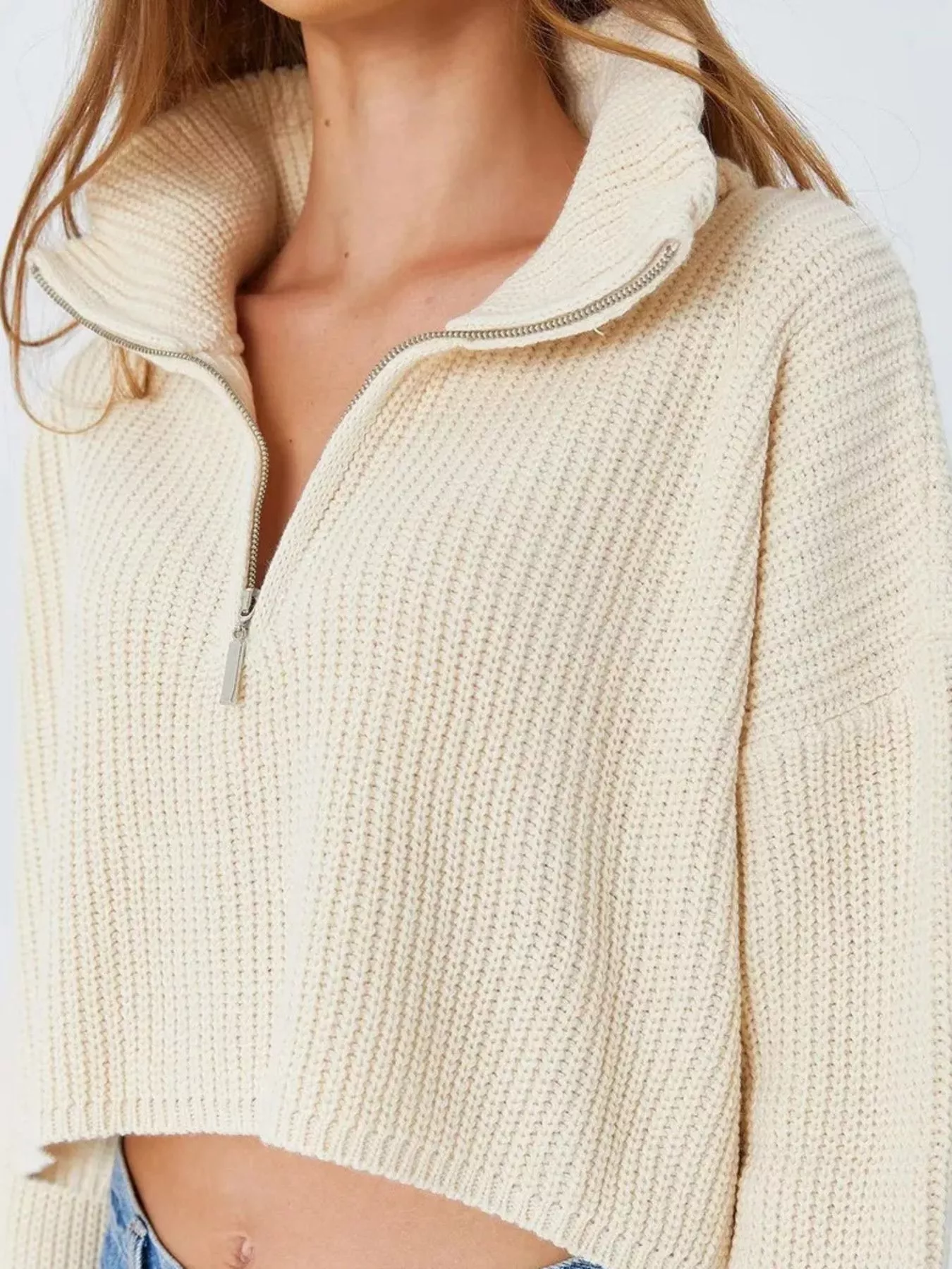 Half Zip Dropped Shoulder Sweater - Image 10