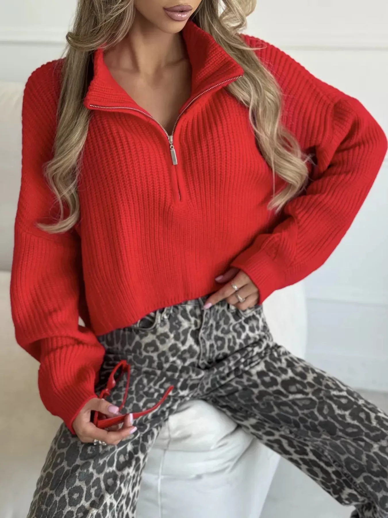 Half Zip Dropped Shoulder Sweater - Image 2