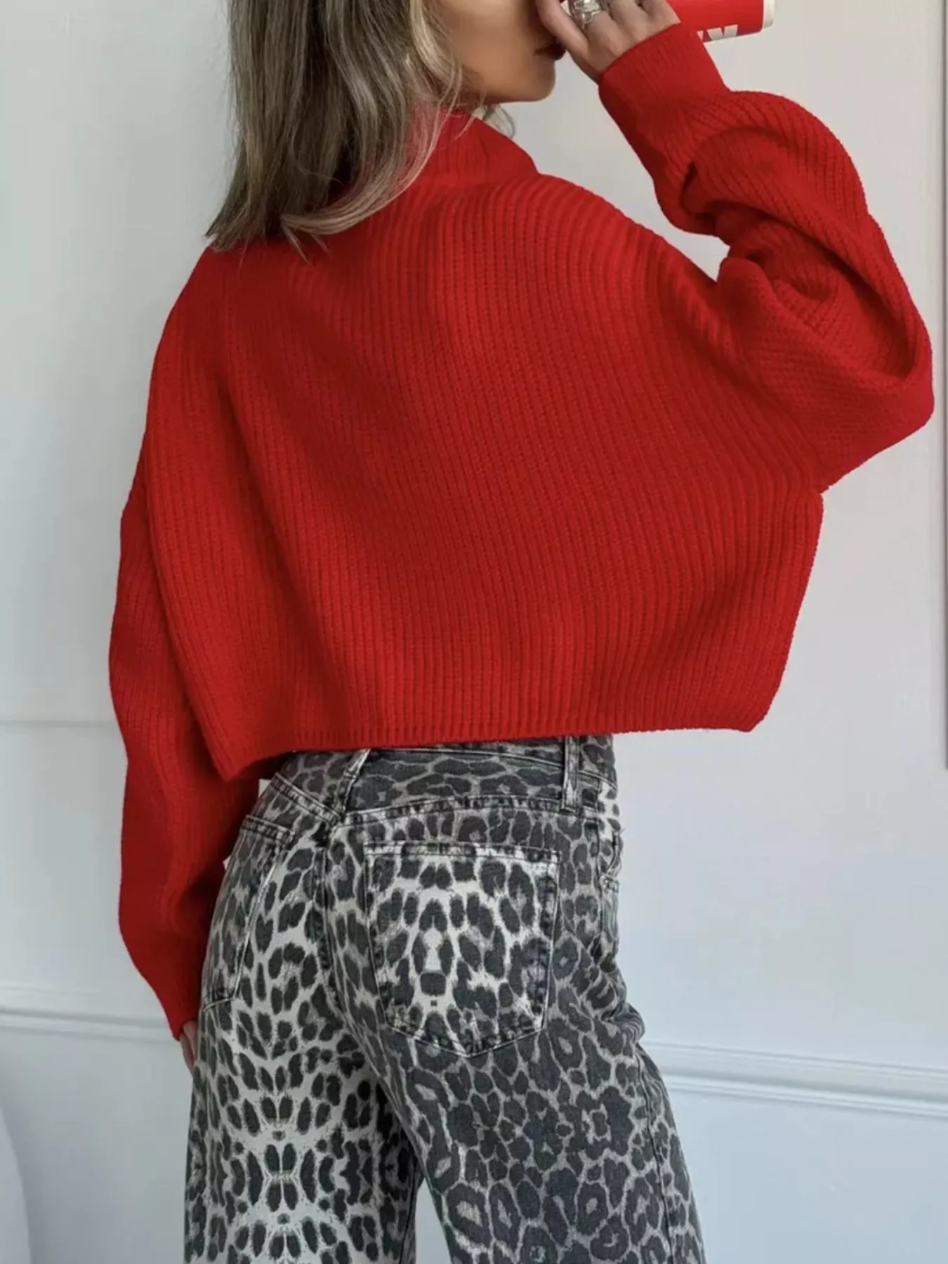 Half Zip Dropped Shoulder Sweater - Image 3