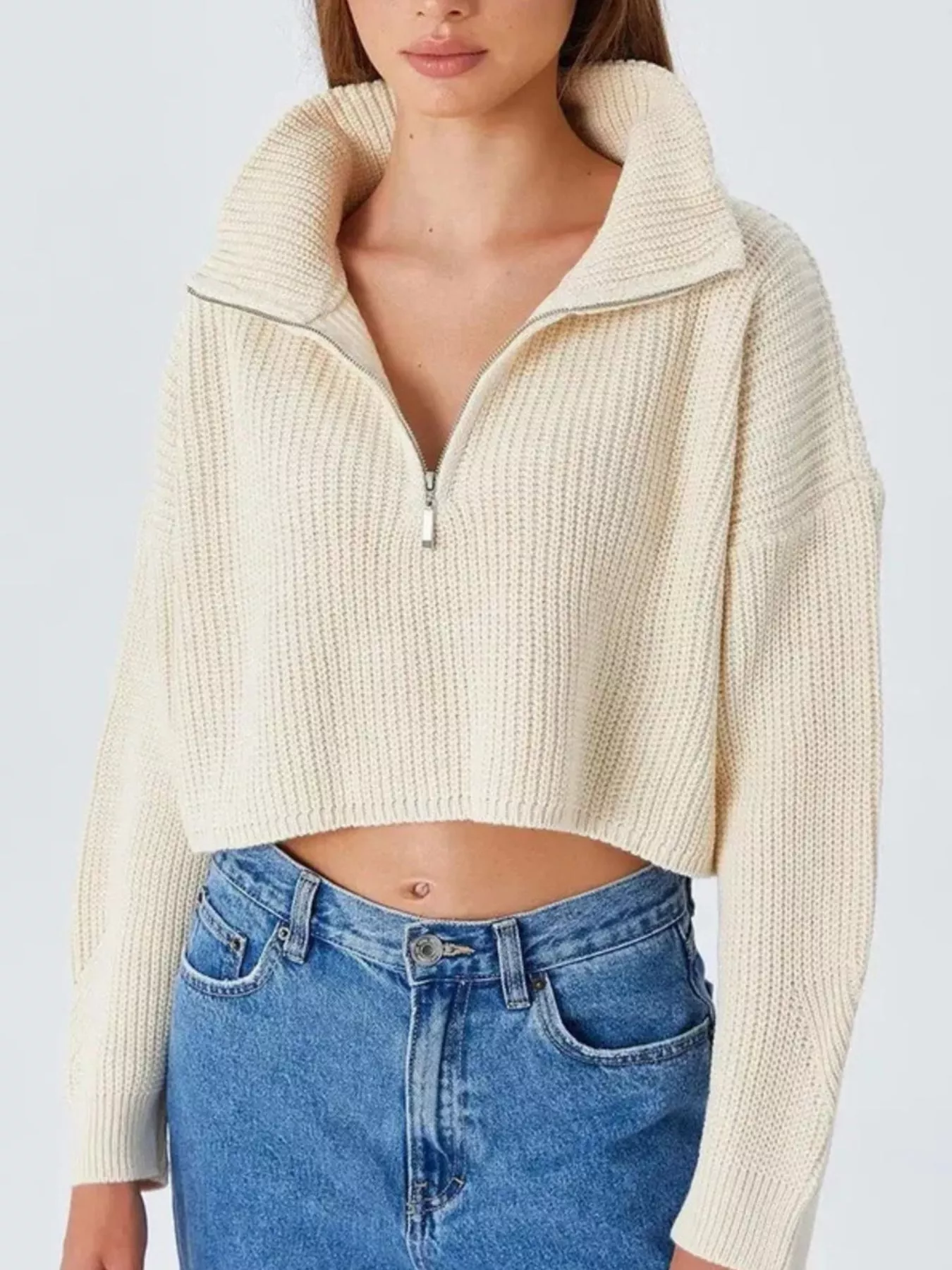 Half Zip Dropped Shoulder Sweater - Image 7