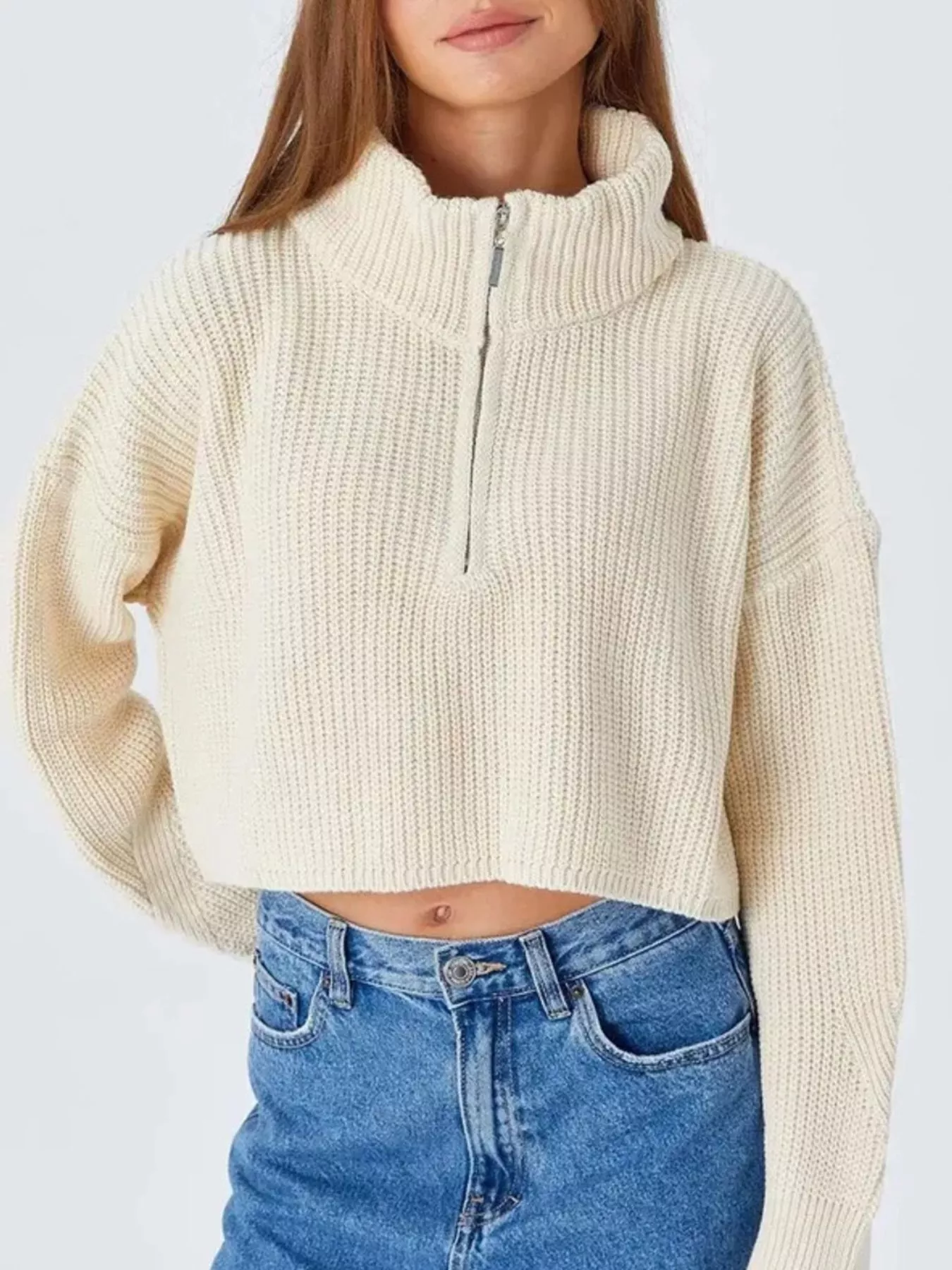 Half Zip Dropped Shoulder Sweater - Image 9