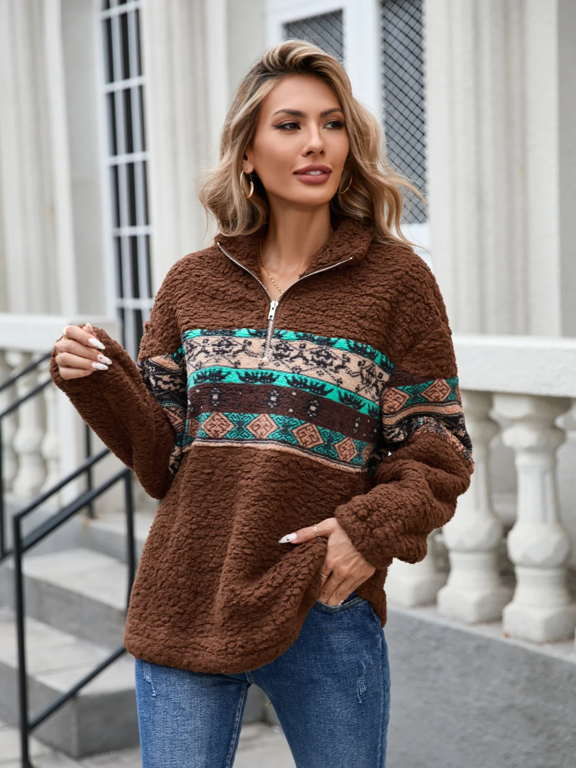 Half Zip Long Sleeve Fuzzy Top - Image 5
