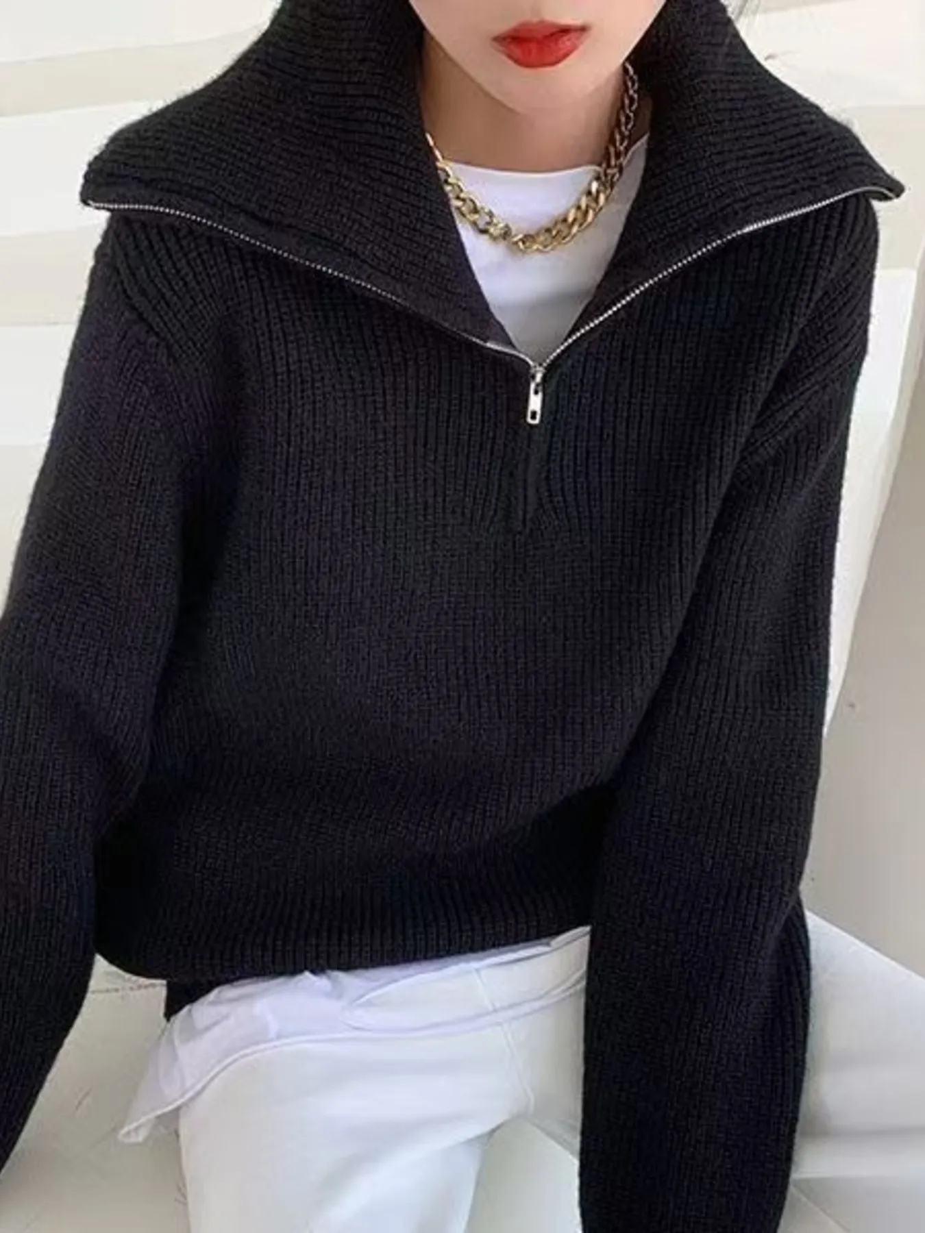 Half-Zip Long Sleeve Sweater - Image 3