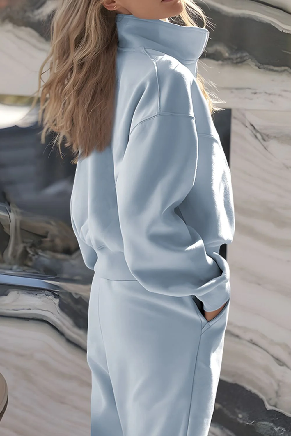 Half Zip Long Sleeve Top and Joggers Set - Image 3