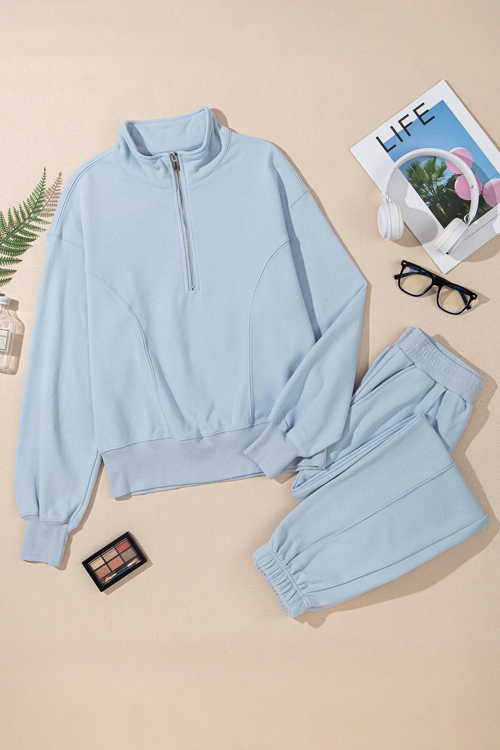 Half Zip Long Sleeve Top and Joggers Set - Image 4