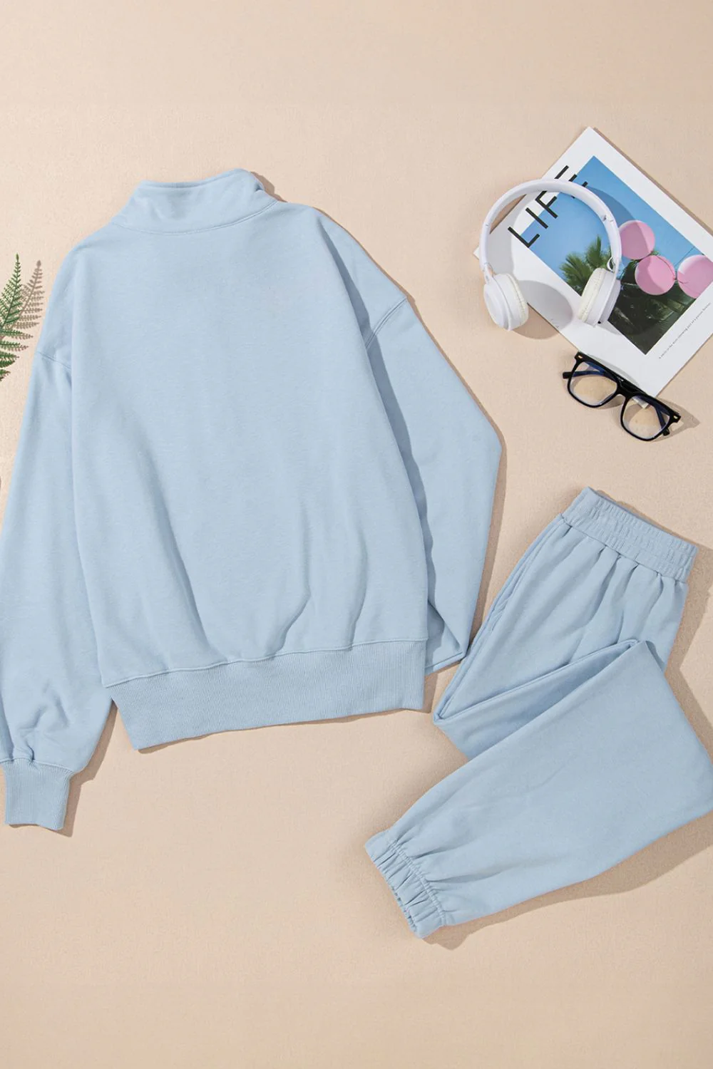 Half Zip Long Sleeve Top and Joggers Set - Image 5