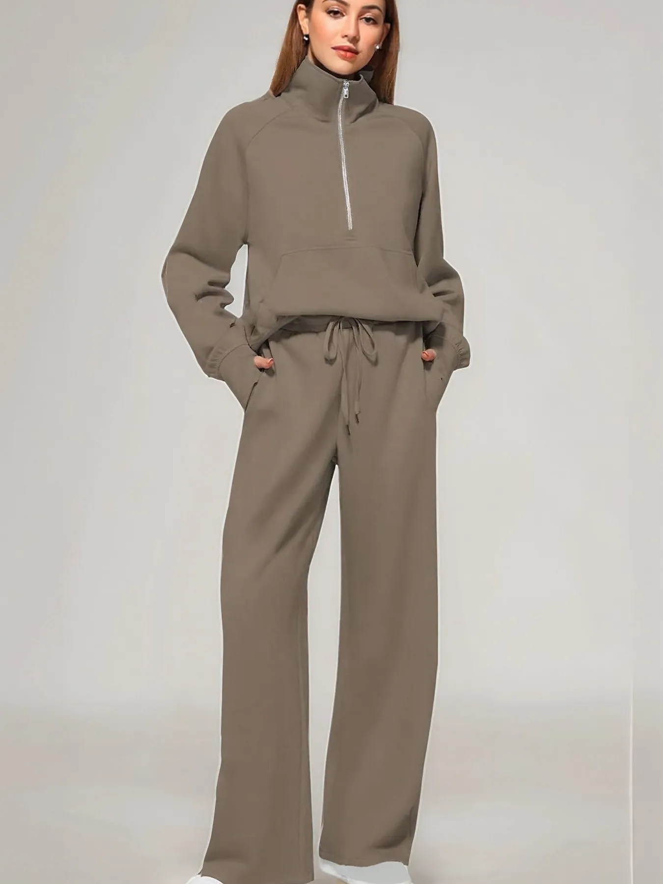 Half Zip Long Sleeve Top and Pants Set - Image 4