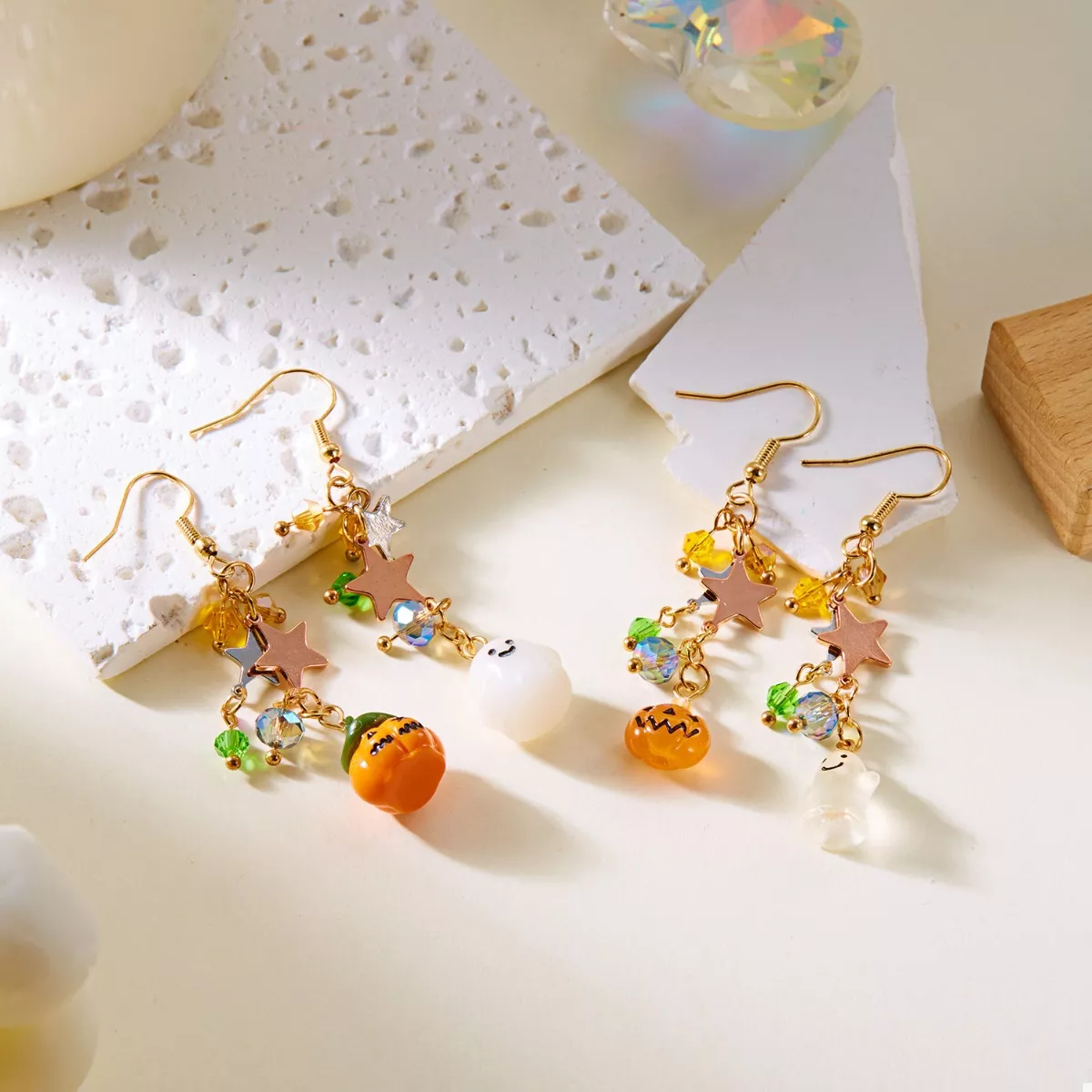 Halloween Asymmetrical Pumpkin Ghost Earrings - Image 10