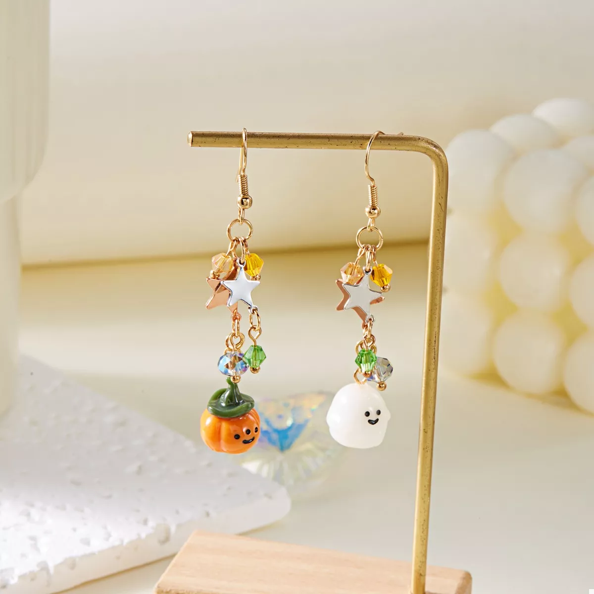 Halloween Asymmetrical Pumpkin Ghost Earrings - Image 3