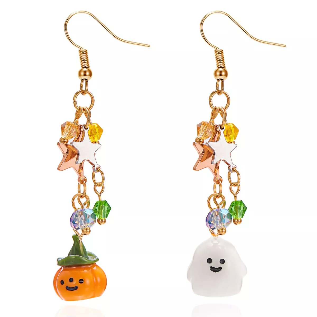 Halloween Asymmetrical Pumpkin Ghost Earrings - Image 4