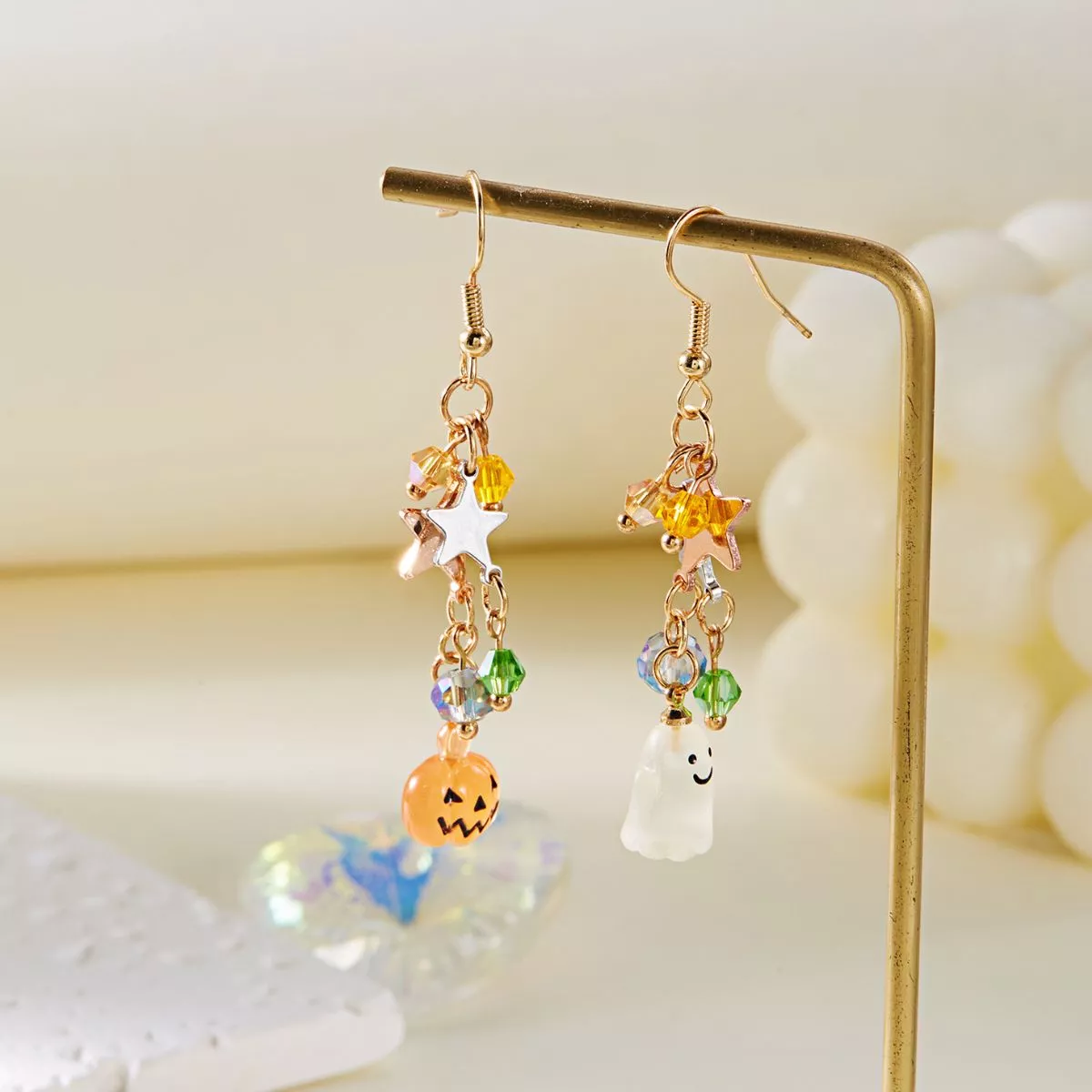 Halloween Asymmetrical Pumpkin Ghost Earrings - Image 5