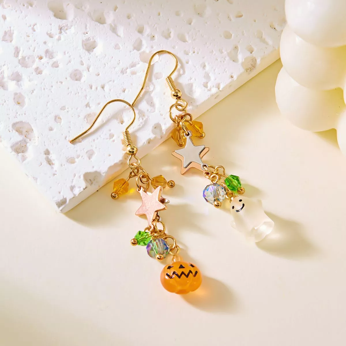 Halloween Asymmetrical Pumpkin Ghost Earrings - Image 6