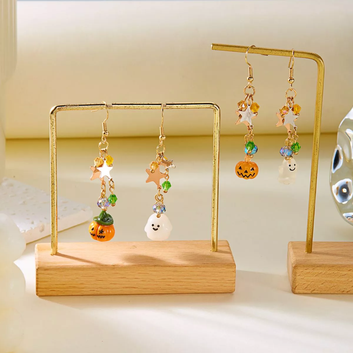 Halloween Asymmetrical Pumpkin Ghost Earrings - Image 9