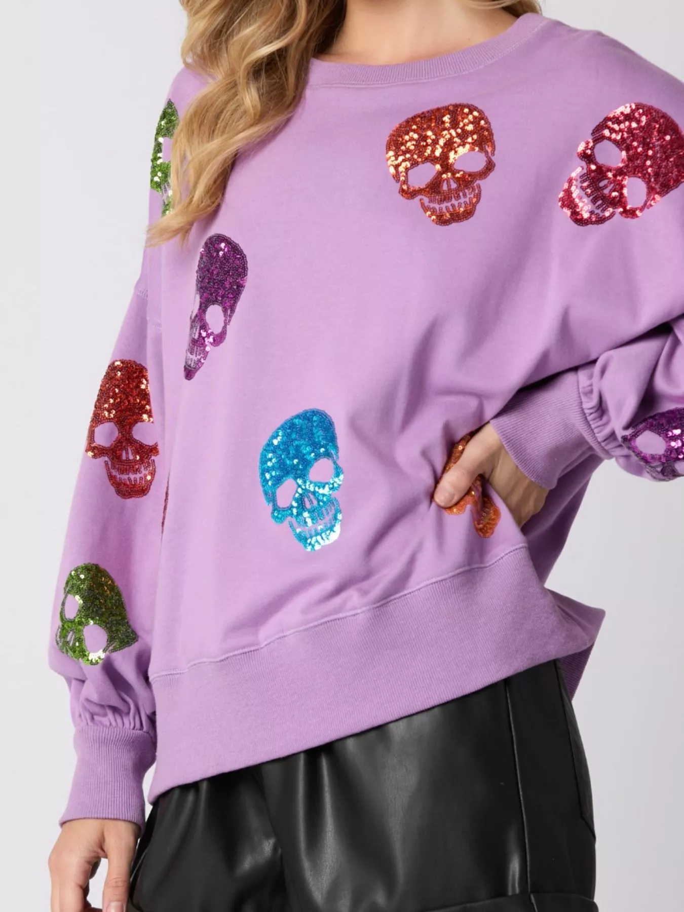 Halloween Colorful Skull Sequin Oversized Sweatshirt - Image 10