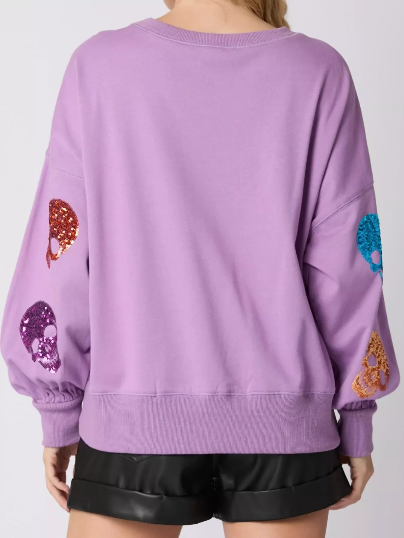 Halloween Colorful Skull Sequin Oversized Sweatshirt - Image 12