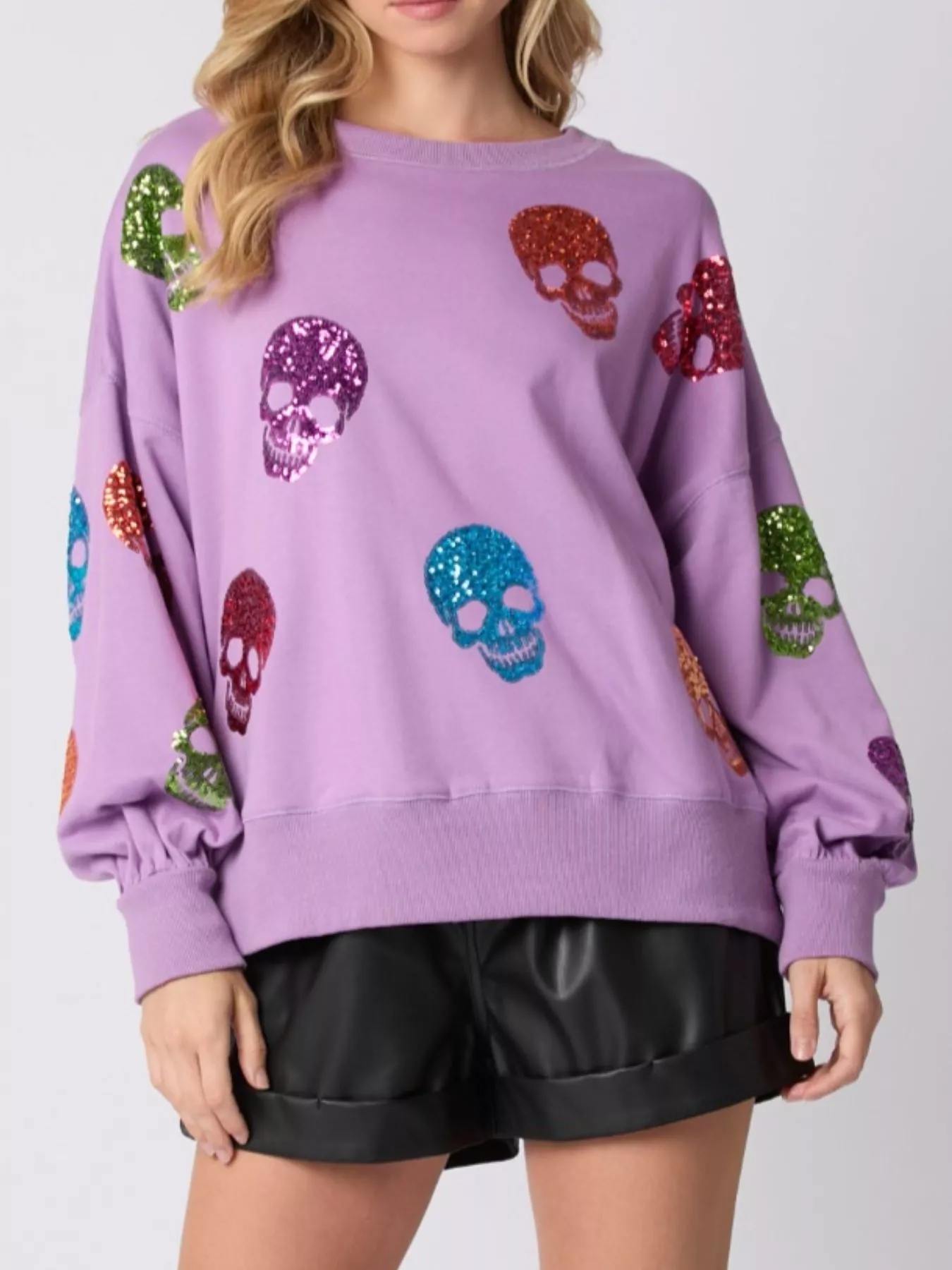 Halloween Colorful Skull Sequin Oversized Sweatshirt - Image 13