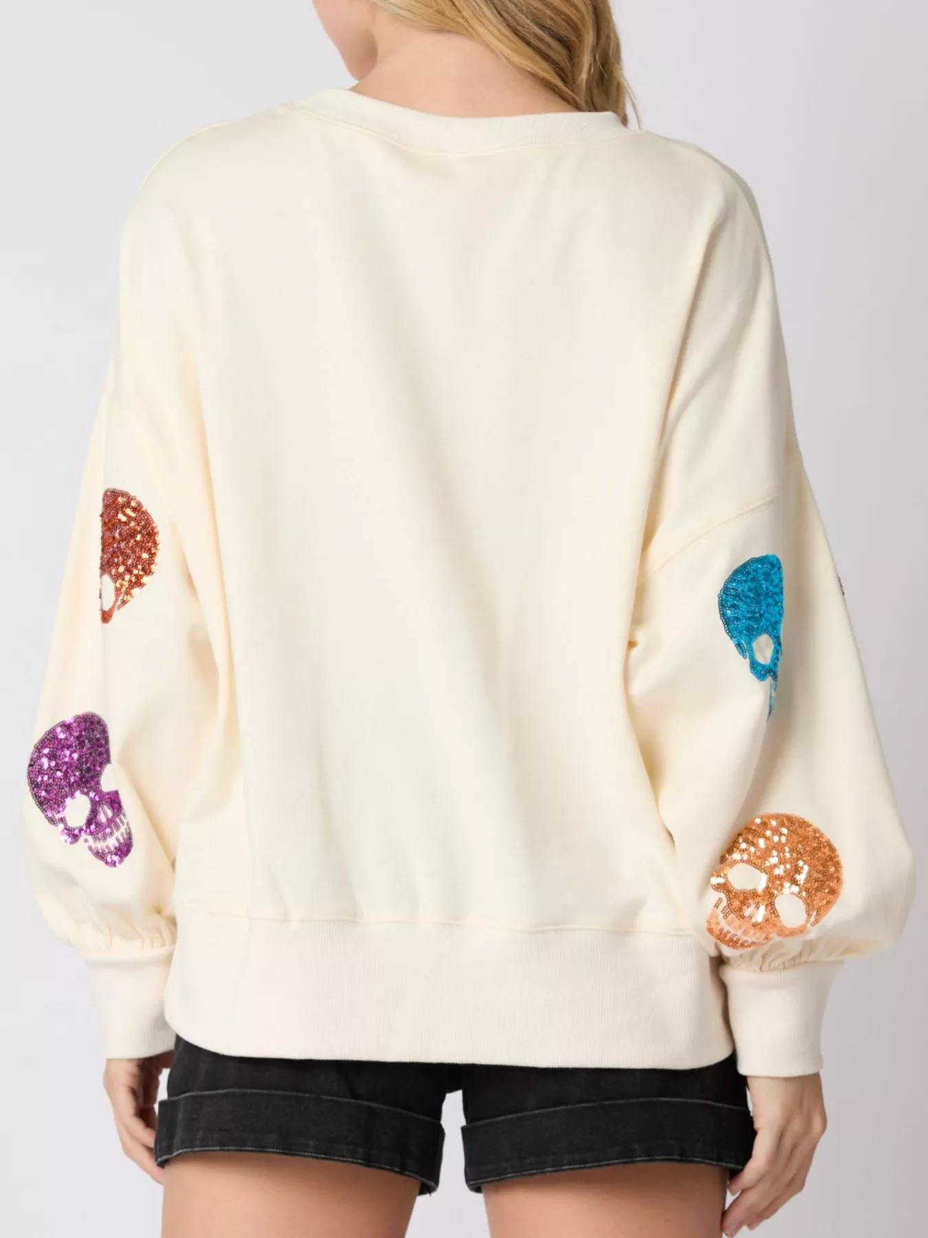Halloween Colorful Skull Sequin Oversized Sweatshirt - Image 5