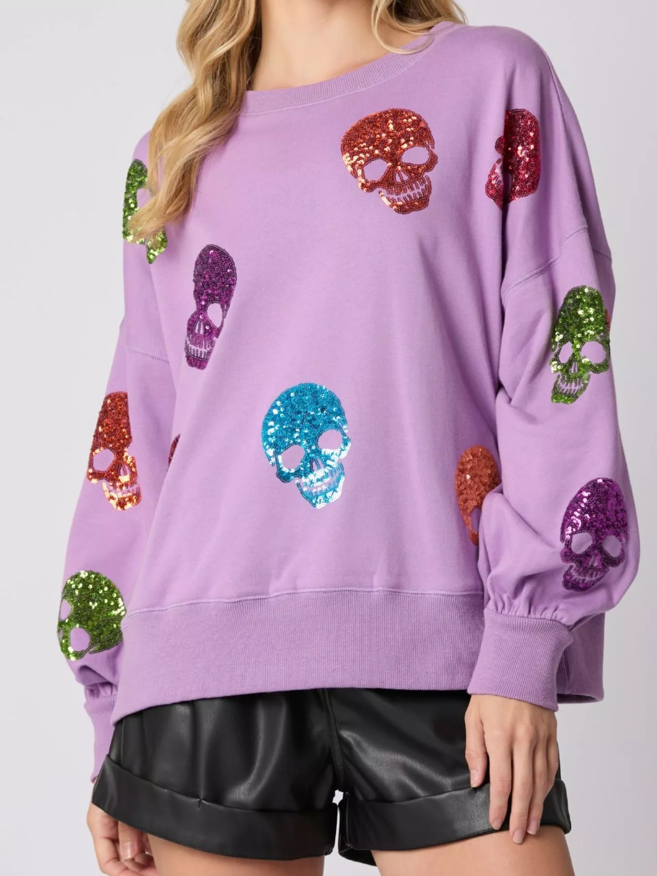 Halloween Colorful Skull Sequin Oversized Sweatshirt - Image 8