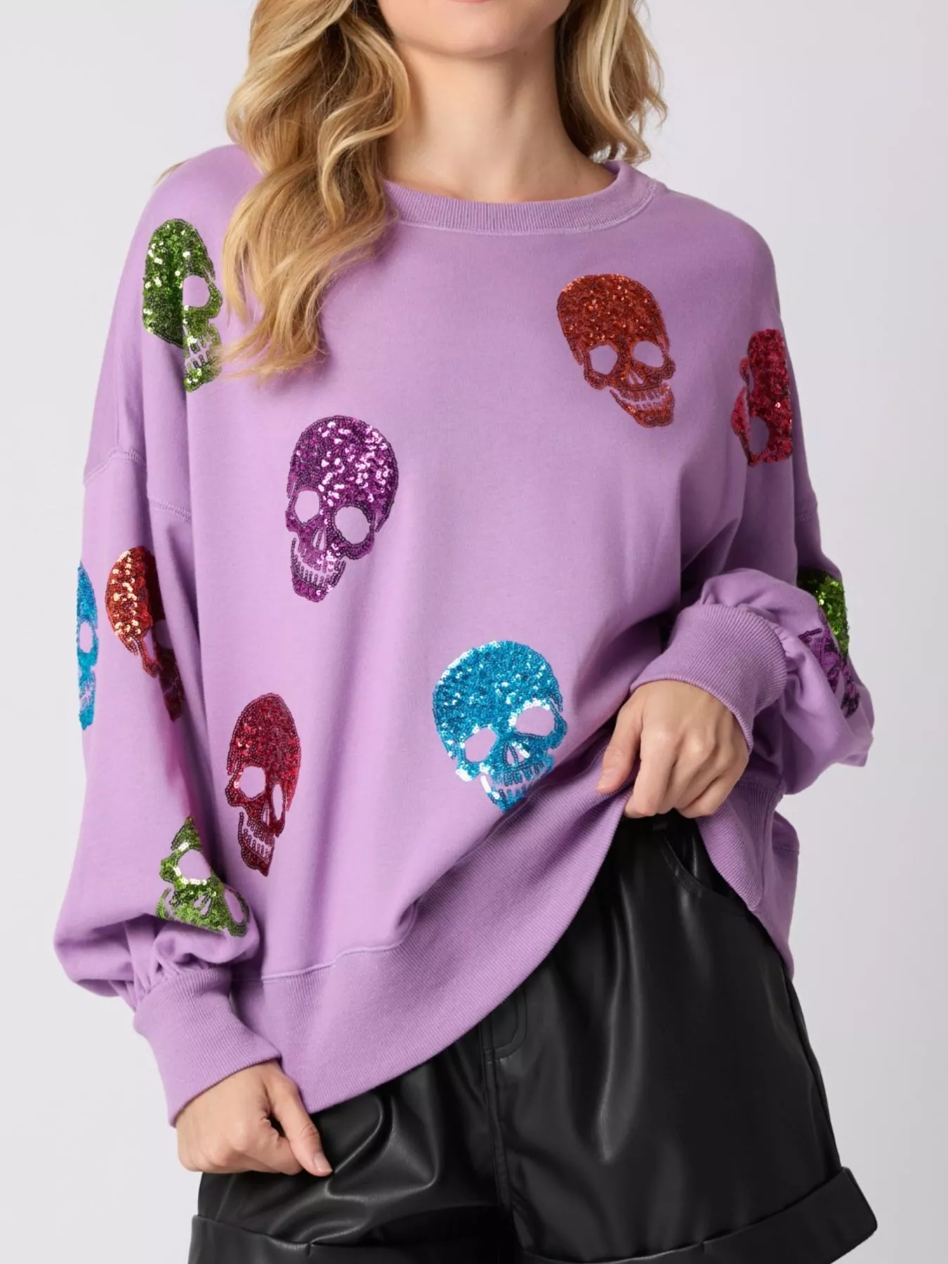 Halloween Colorful Skull Sequin Oversized Sweatshirt - Image 9
