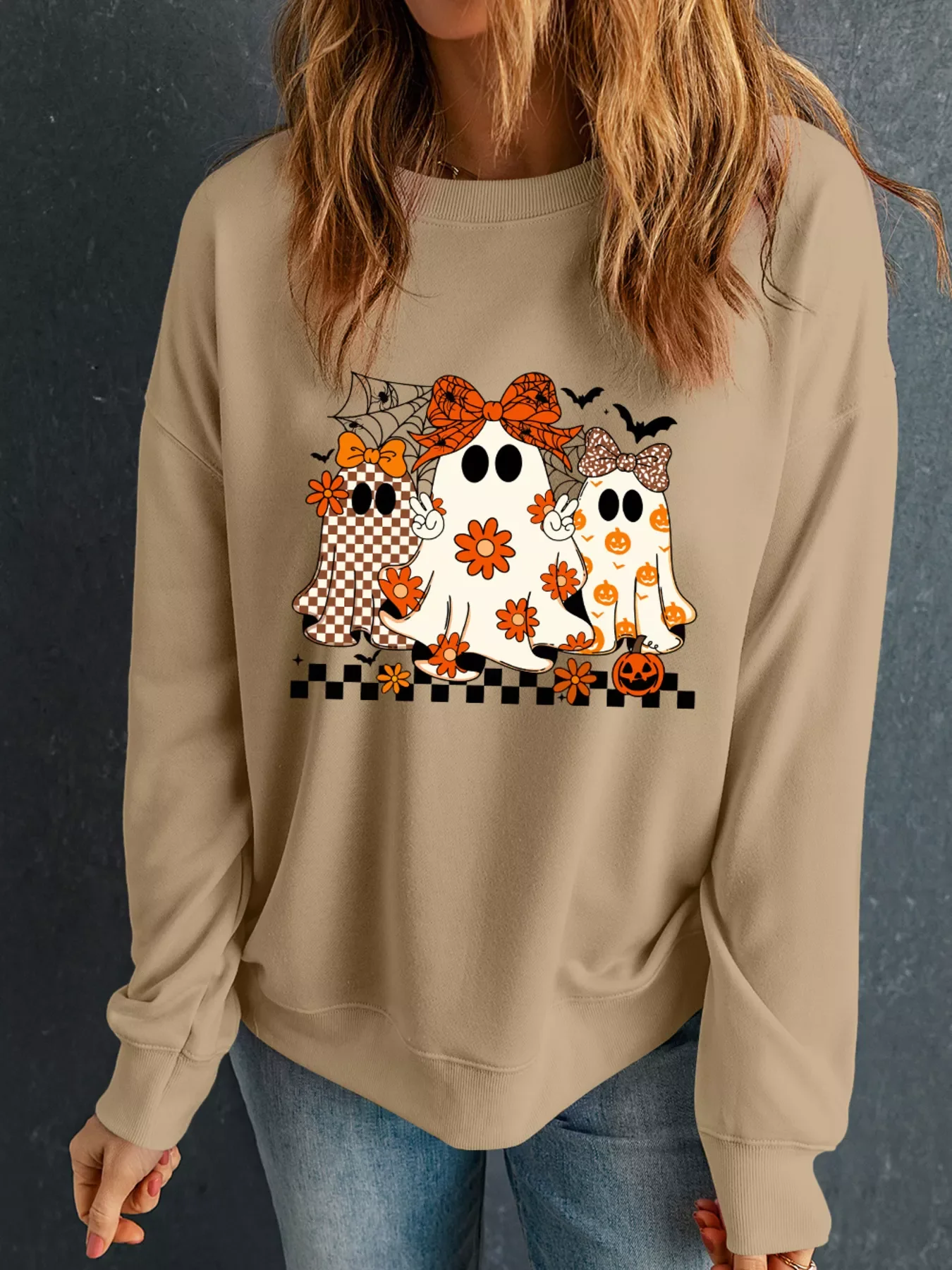 Halloween Ghost Graphic Drop Shoulder Sweatshirt - Image 2