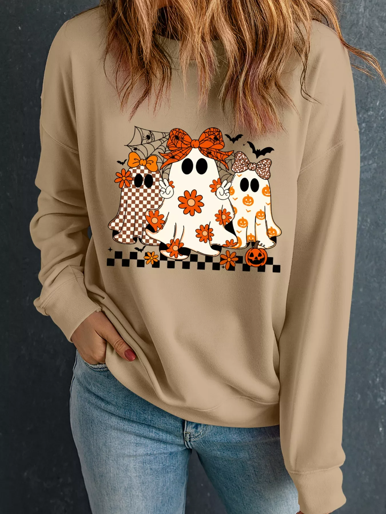 Halloween Ghost Graphic Drop Shoulder Sweatshirt - Image 4