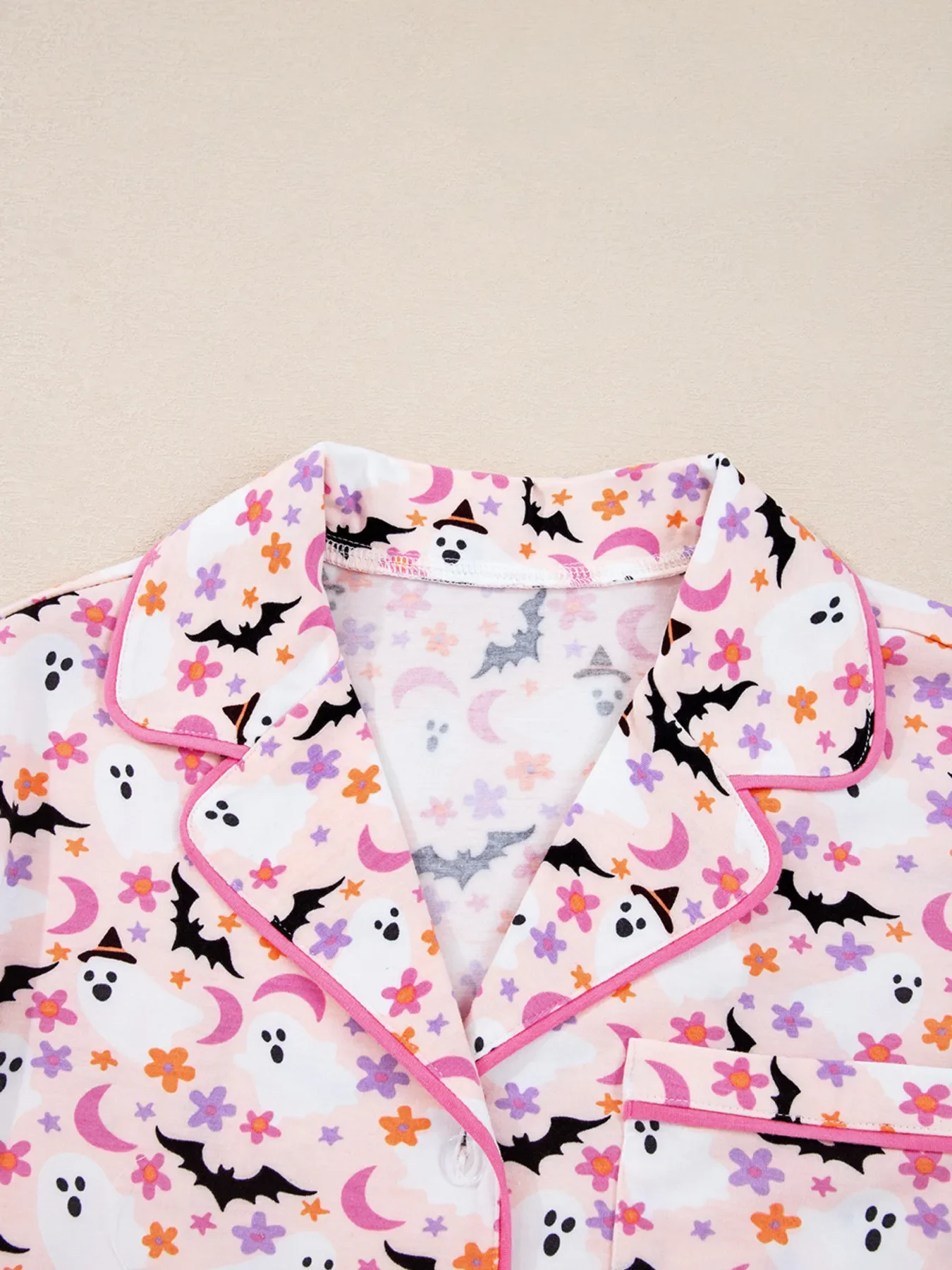 Halloween Ghost Print Button Up Top and Pants Lounge Set - Image 5