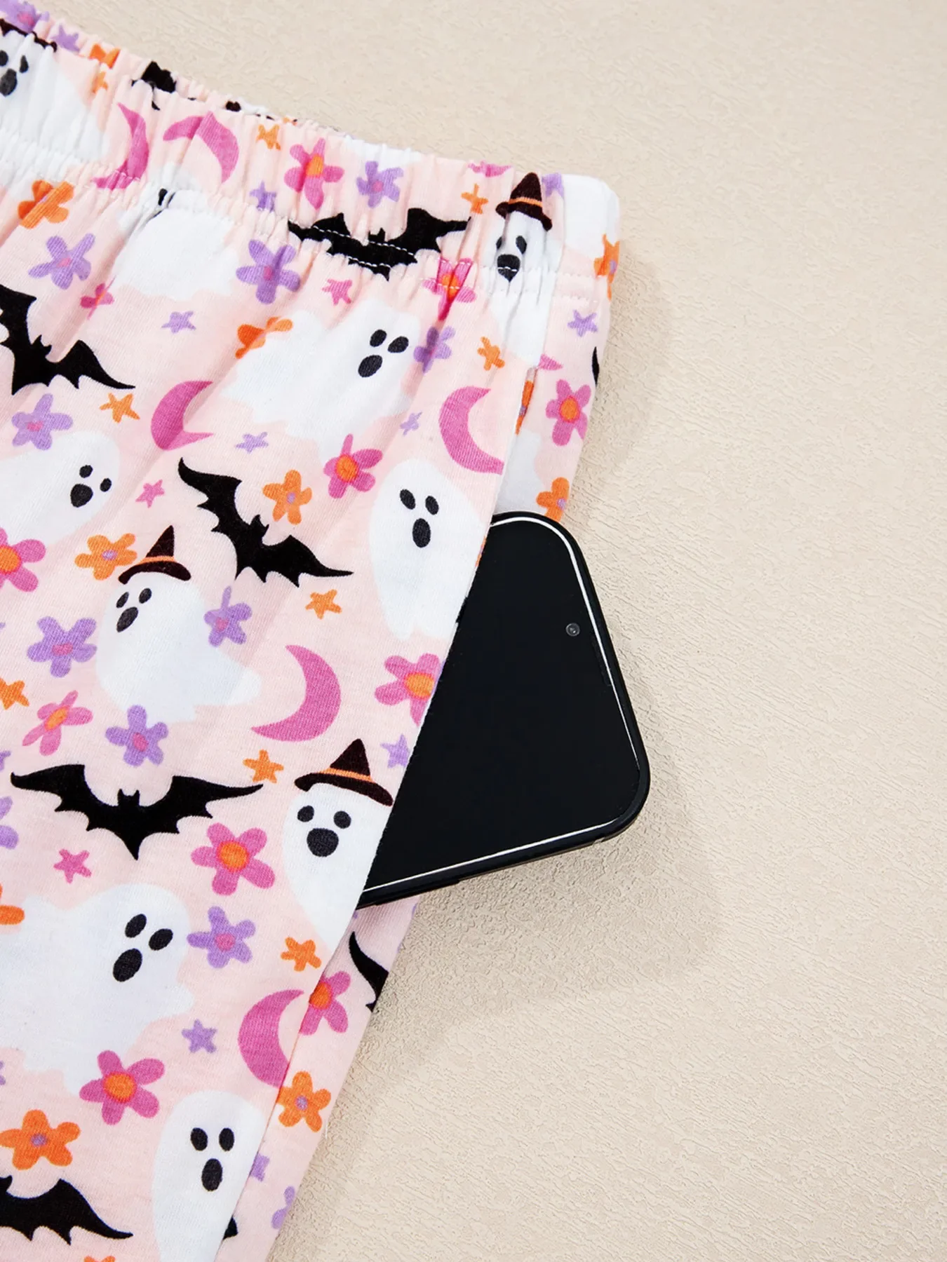 Halloween Ghost Print Button Up Top and Pants Lounge Set - Image 9