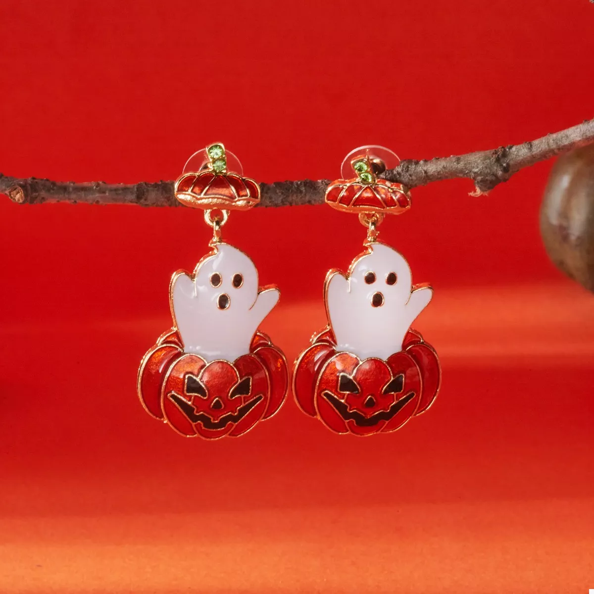 Halloween Ghost Pumpkin Dangle Earrings - Image 3