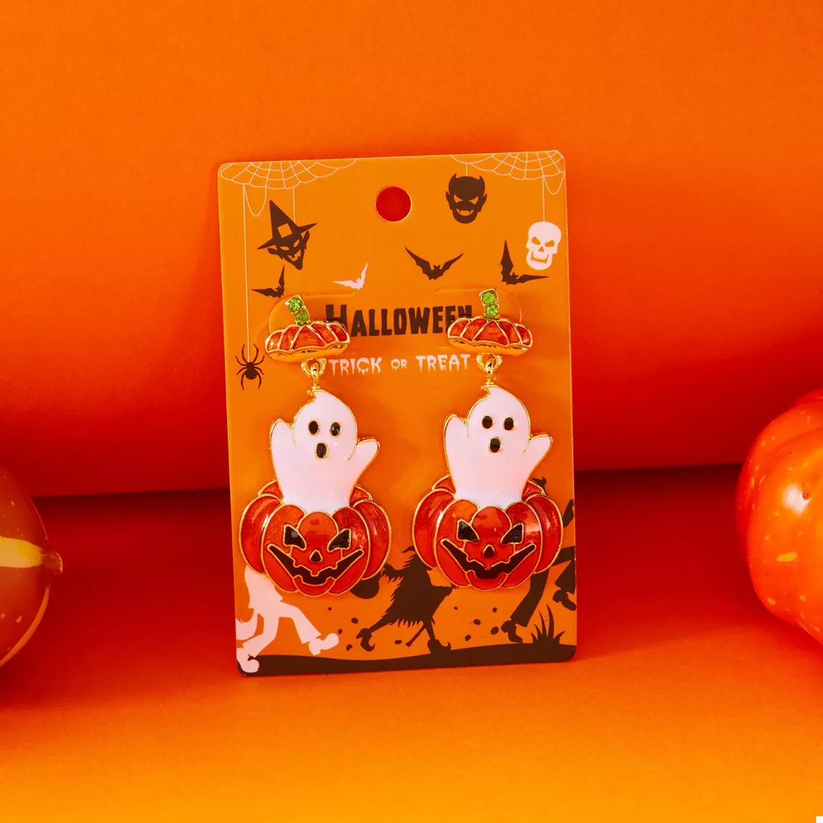 Halloween Ghost Pumpkin Dangle Earrings - Image 4