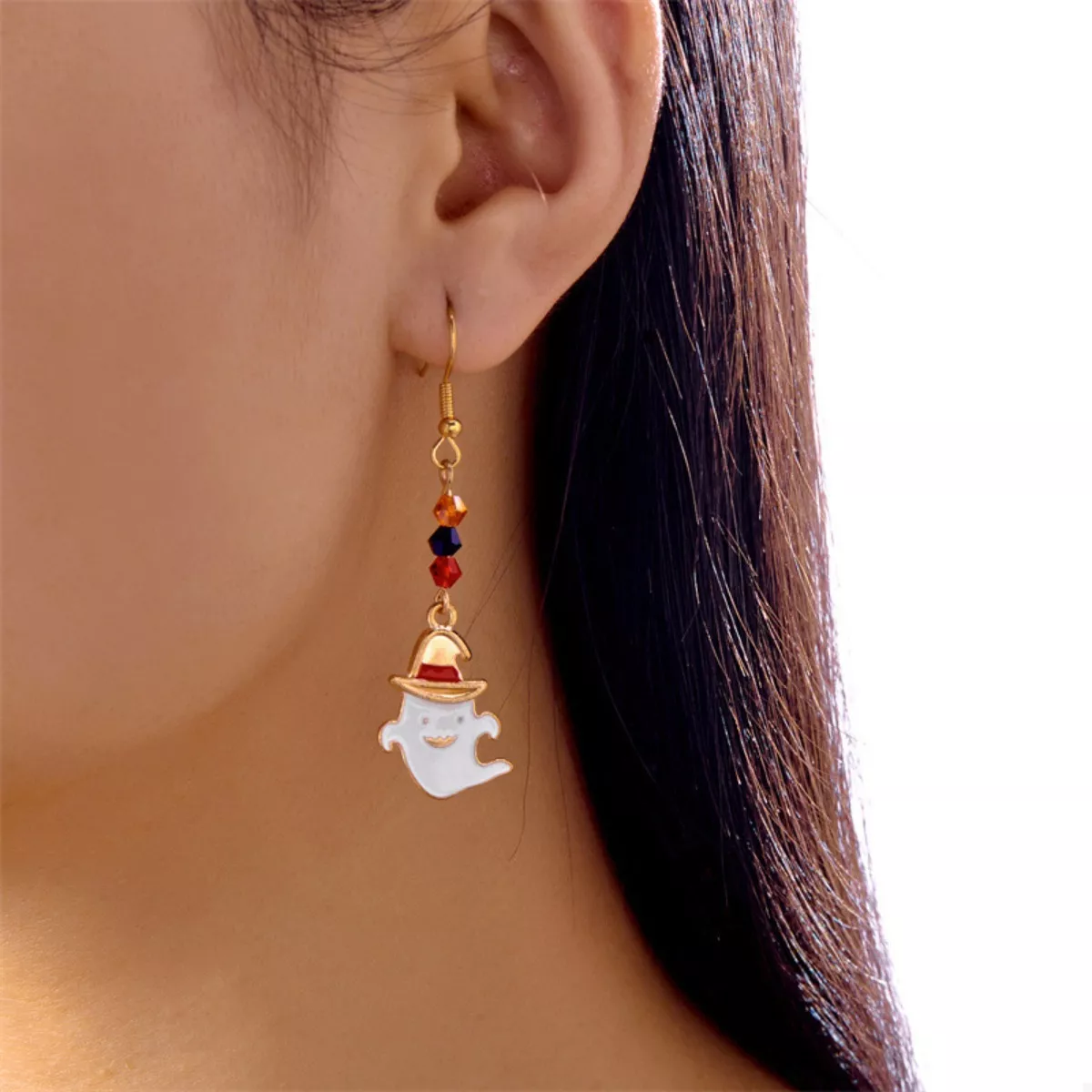 Halloween Ghost Pumpkin Drop Earrings - Image 2