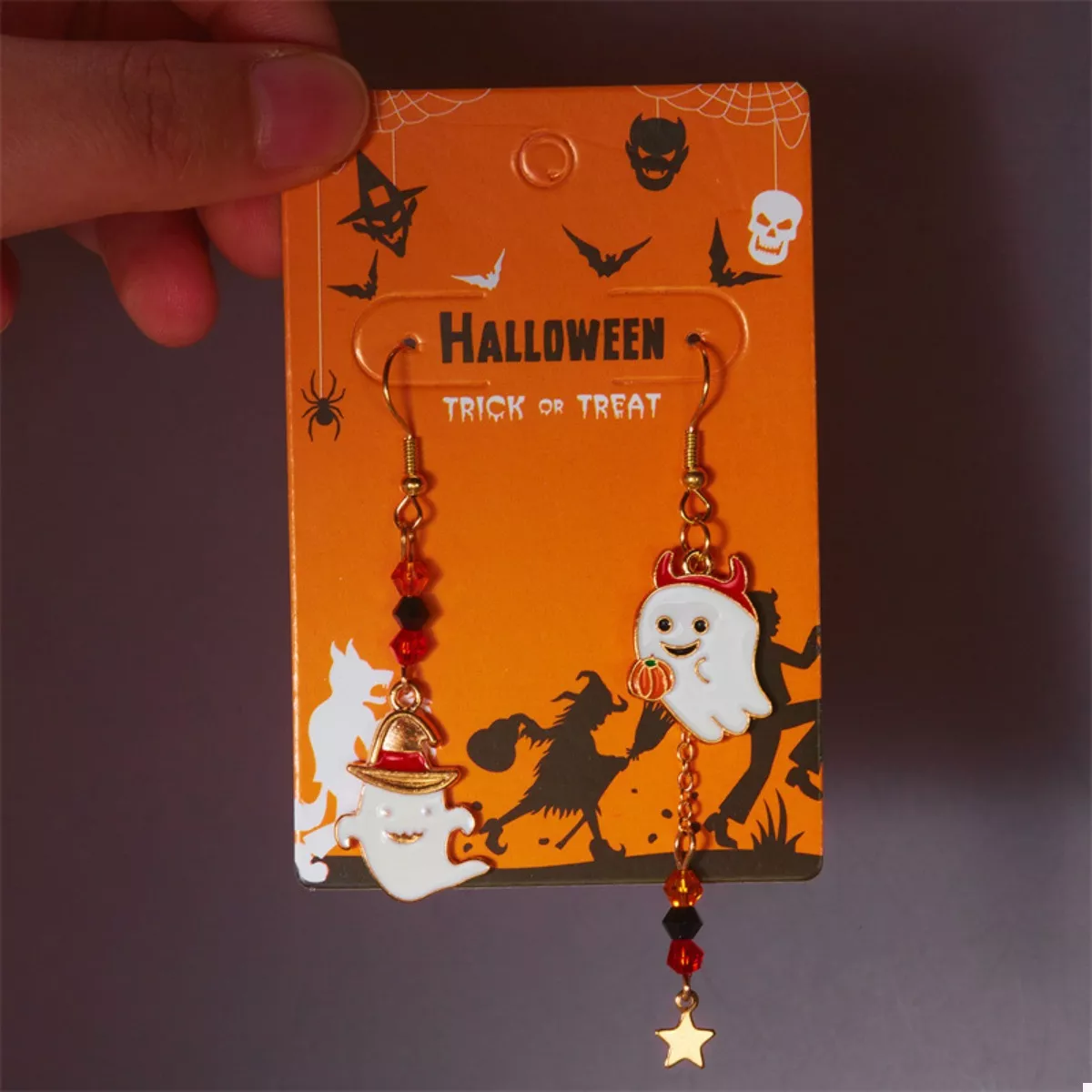 Halloween Ghost Pumpkin Drop Earrings - Image 4