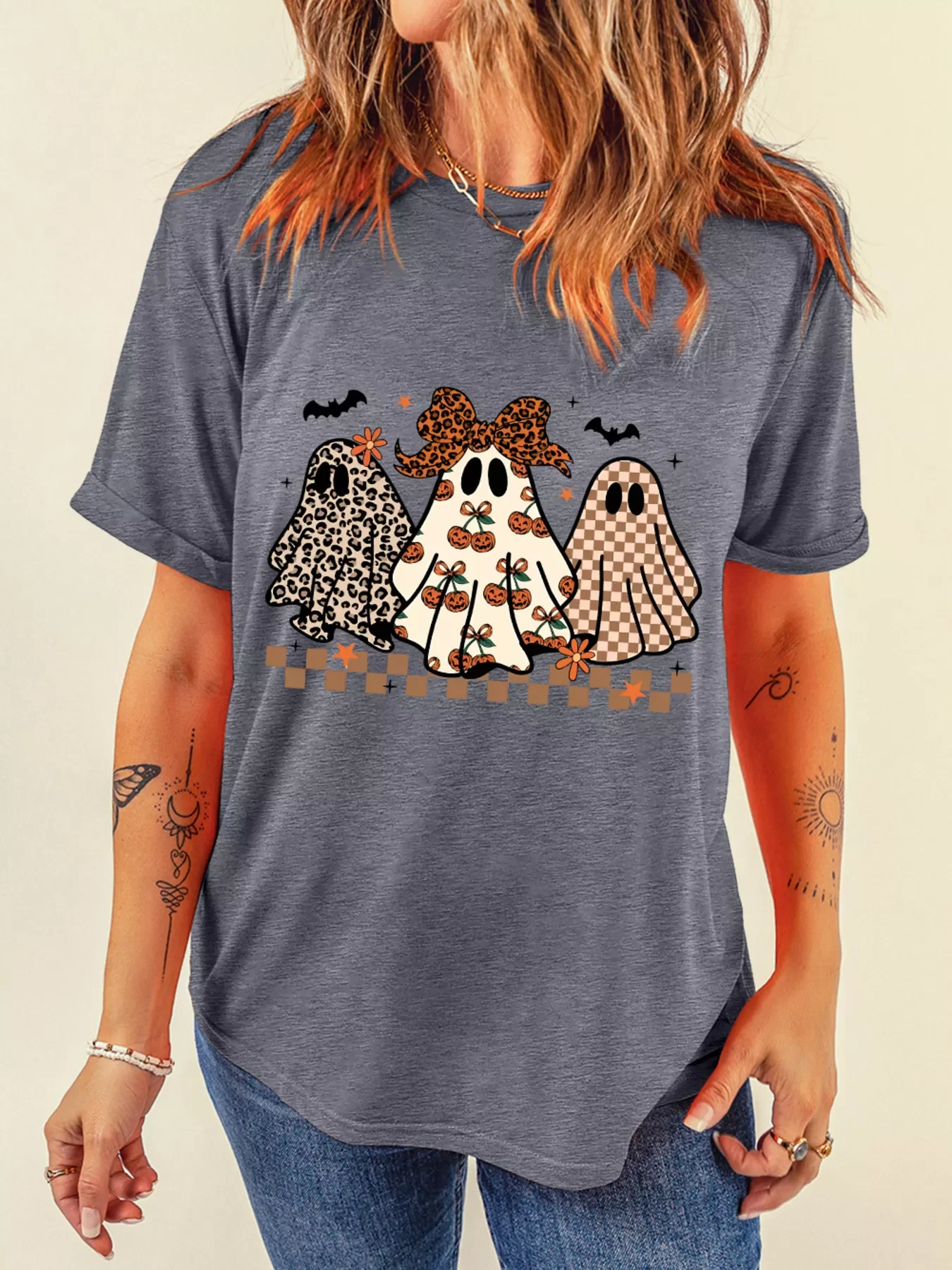 Halloween Ghost Round Neck Casual Tee - Image 2