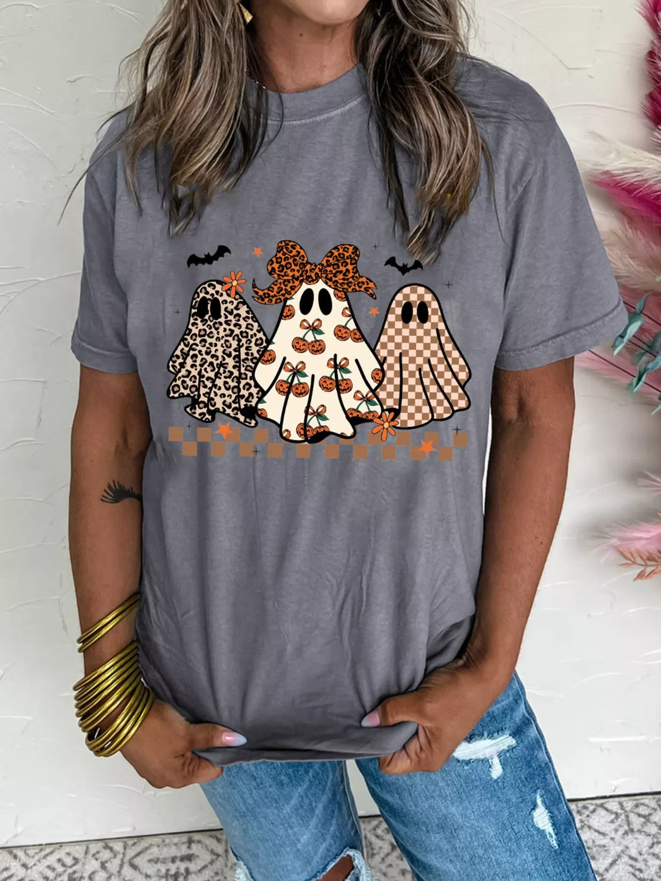 Halloween Ghost Round Neck Casual Tee - Image 4