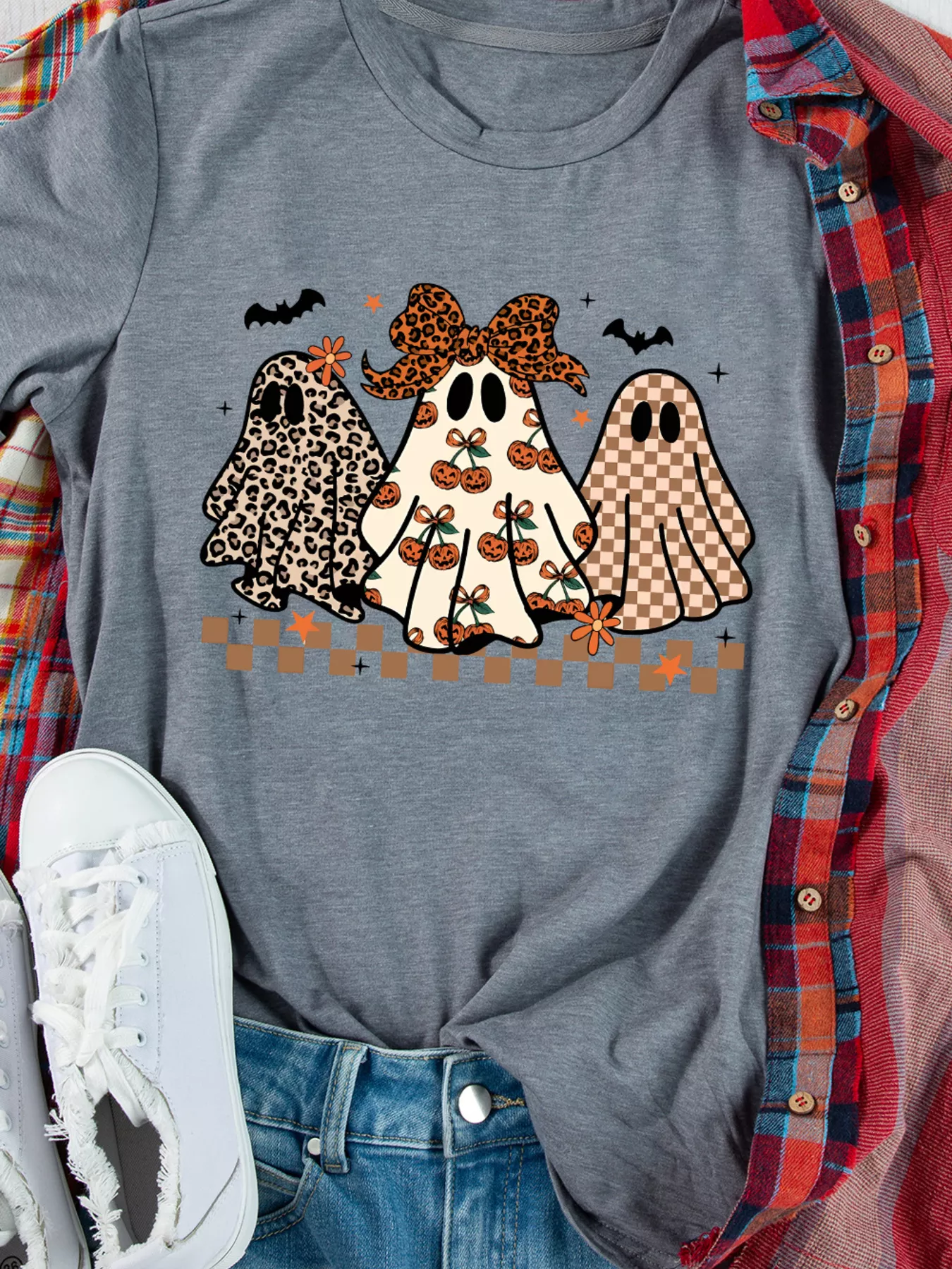 Halloween Ghost Round Neck Casual Tee - Image 5