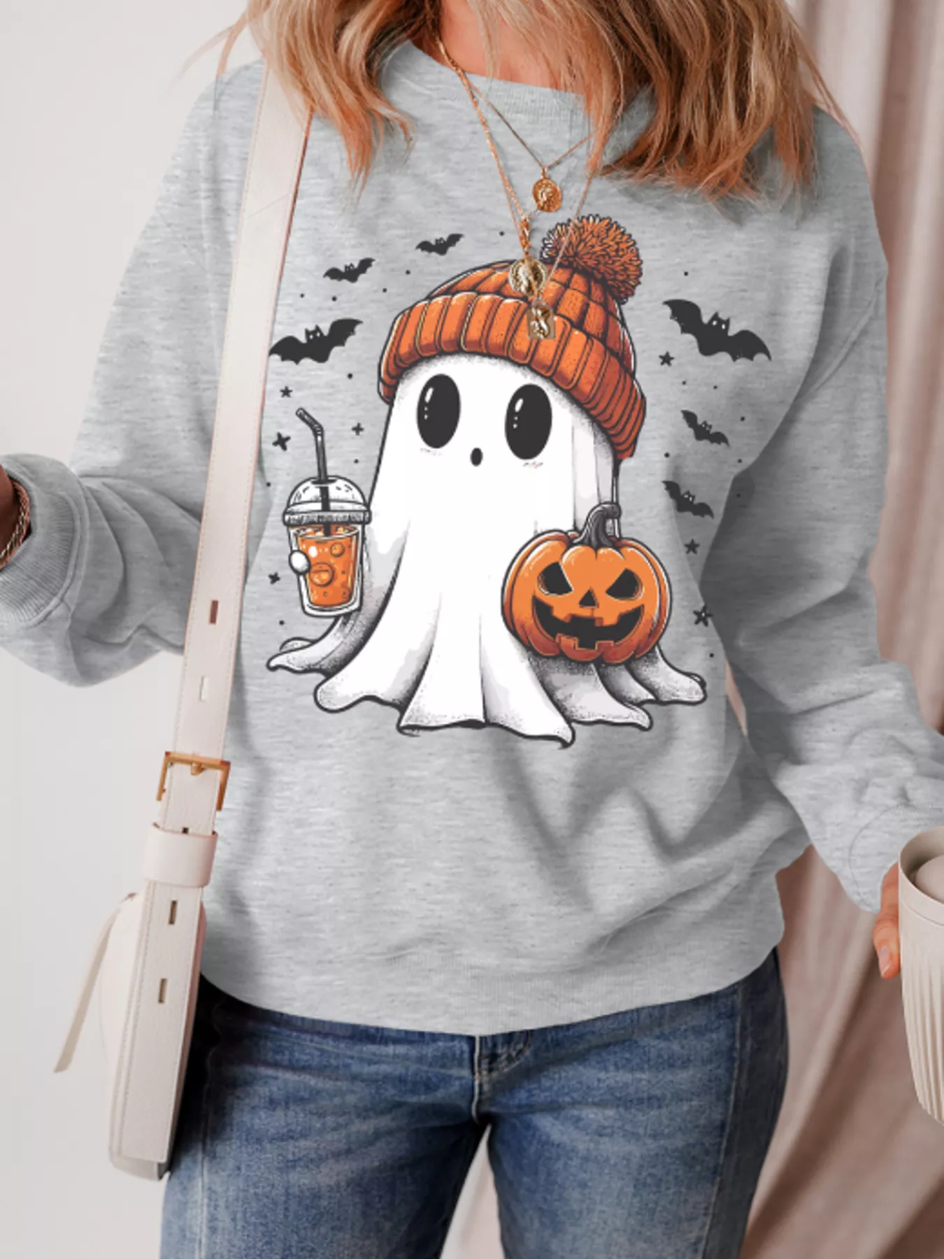 Halloween Ghost Round Neck Sweatshirt - Image 2