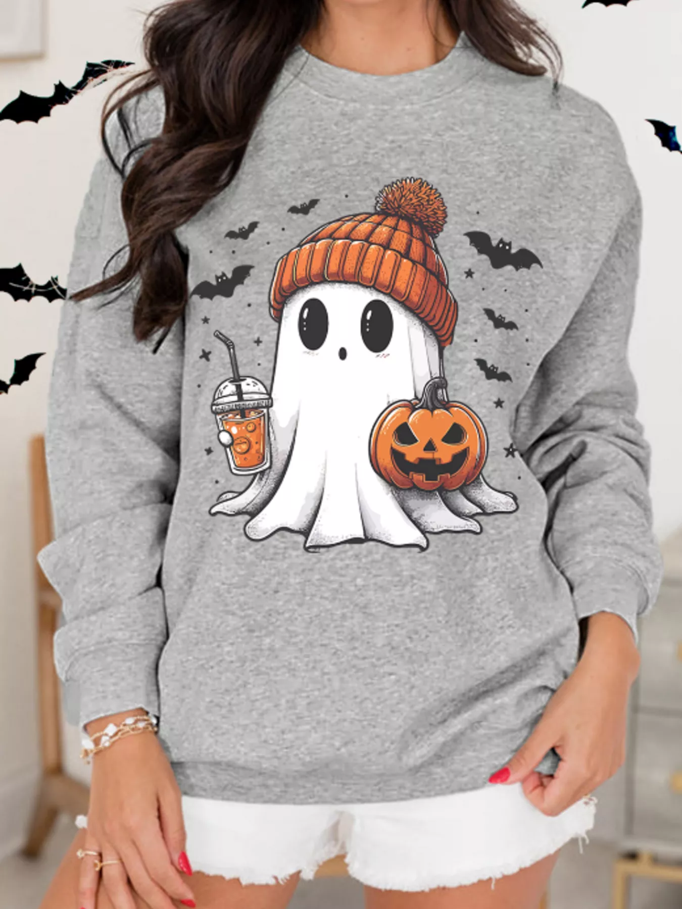 Halloween Ghost Round Neck Sweatshirt - Image 4
