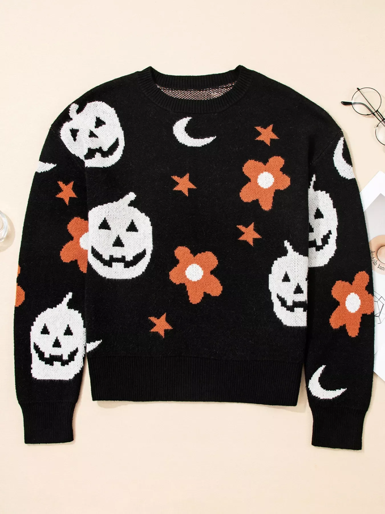 Halloween Gothic Pattern Long Sleeve Sweater - Image 2
