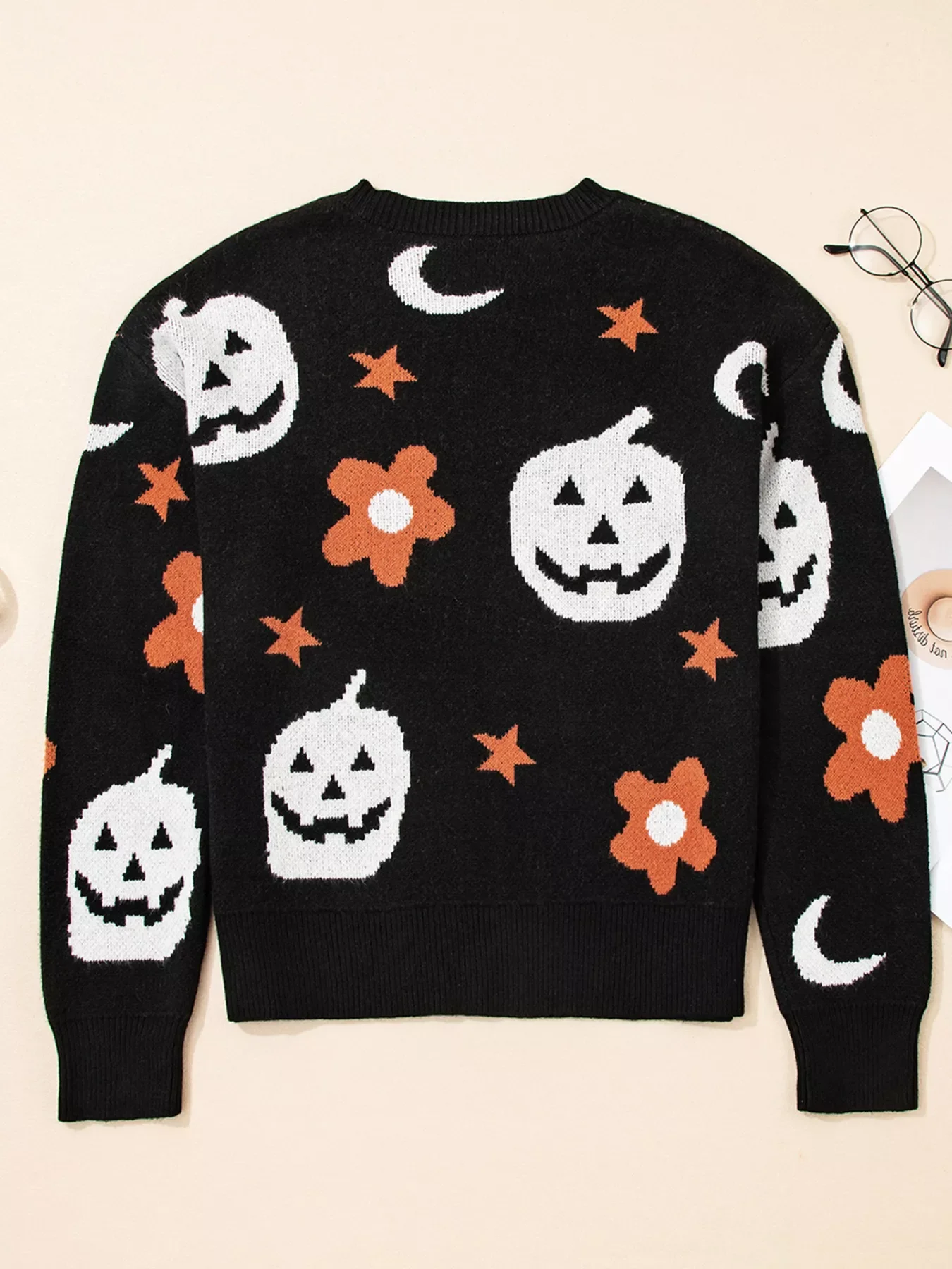 Halloween Gothic Pattern Long Sleeve Sweater - Image 3