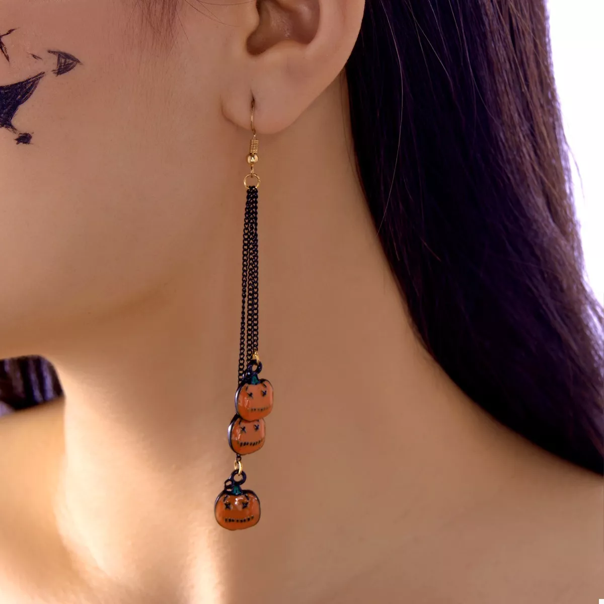 Halloween Pumpkin Chain Drop Earrings - Image 2