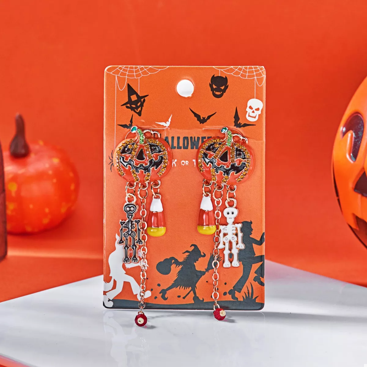 Halloween Pumpkin Drop Chain Earrings - Image 5