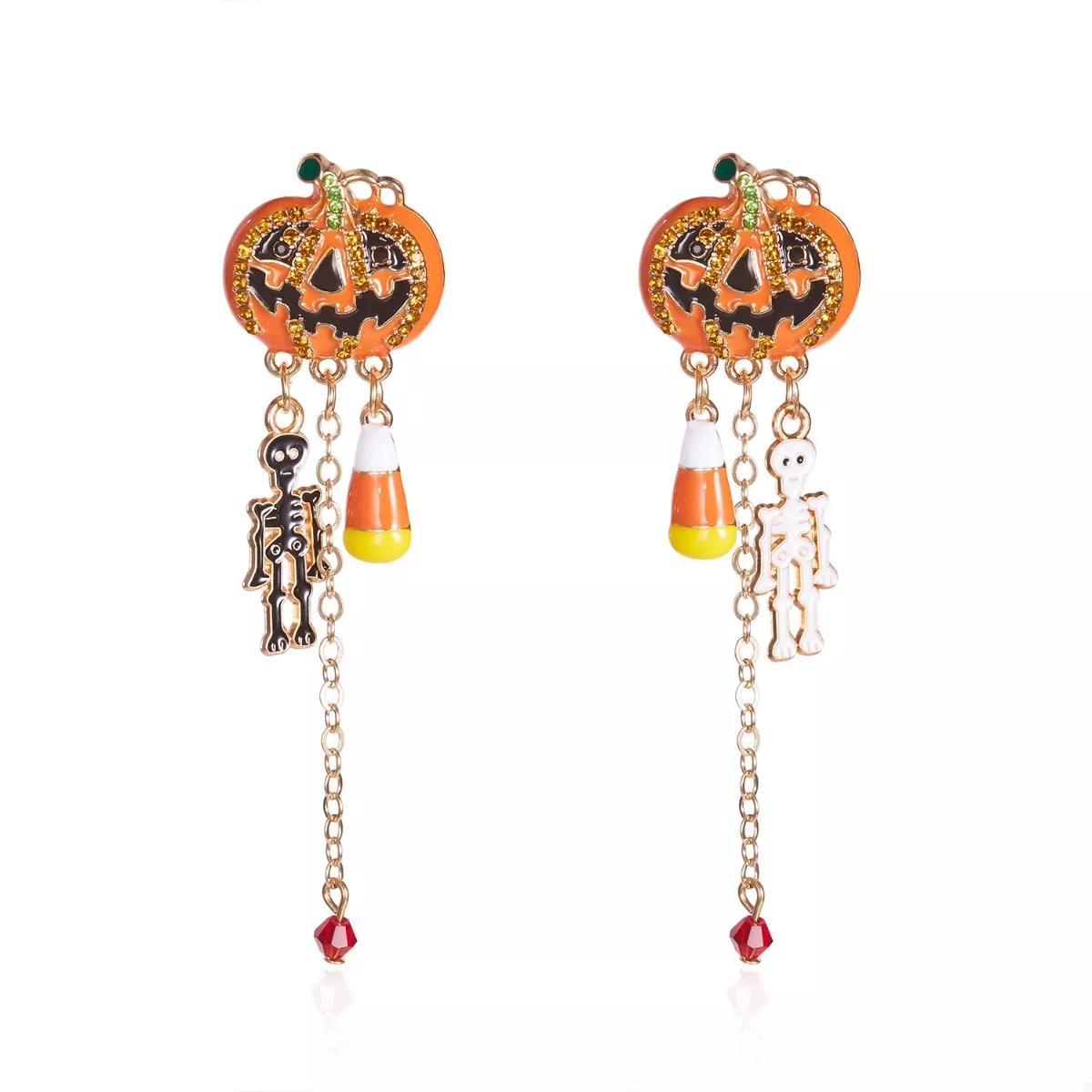 Halloween Pumpkin Drop Chain Earrings - Image 6