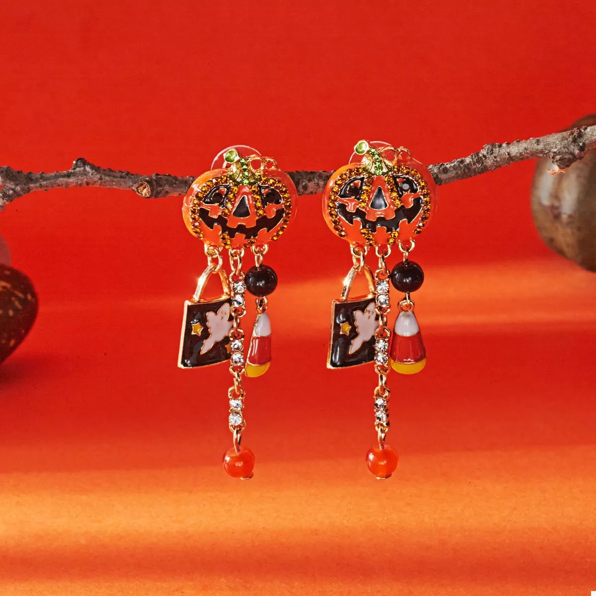 Halloween Pumpkin Drop Earrings - Image 3