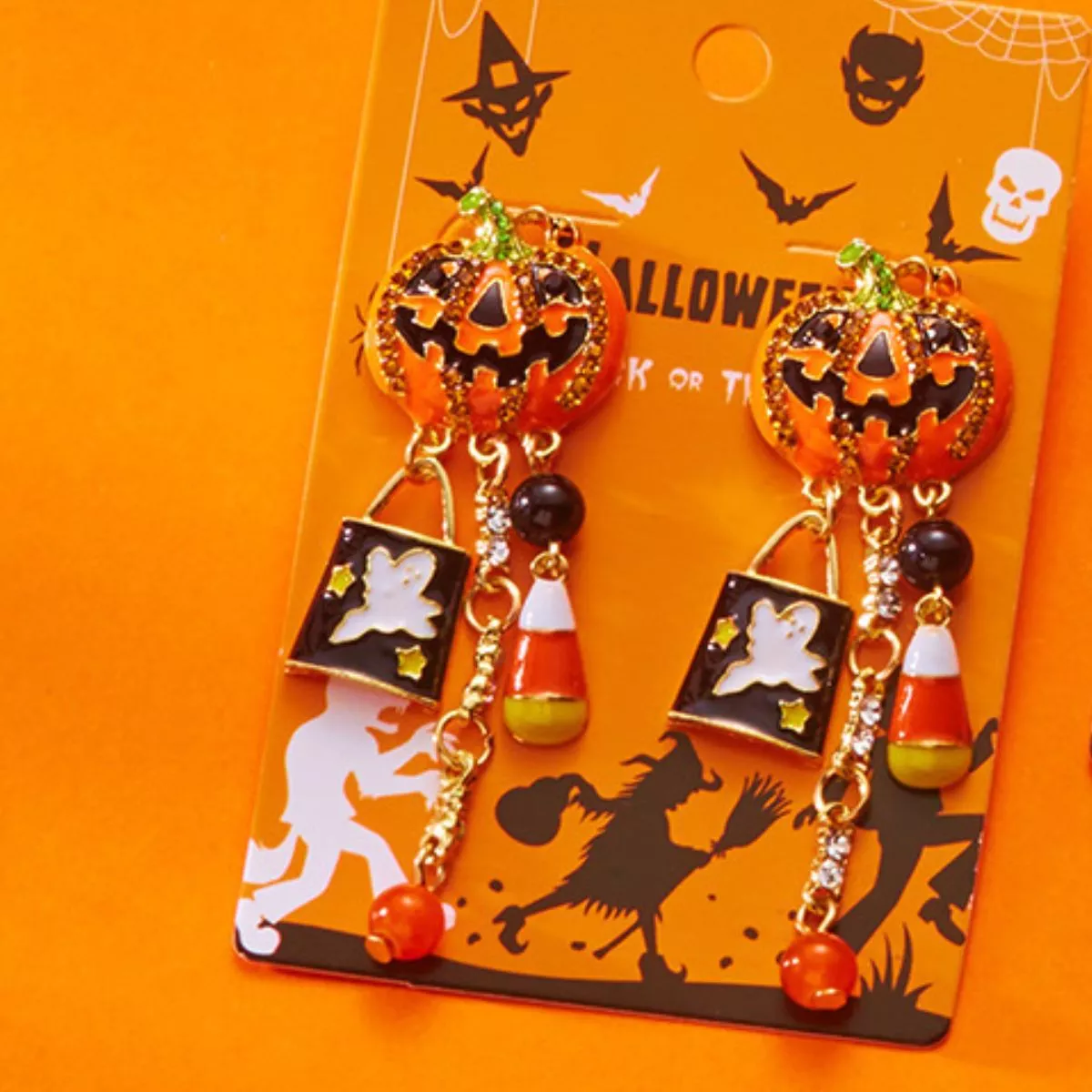 Halloween Pumpkin Drop Earrings - Image 4