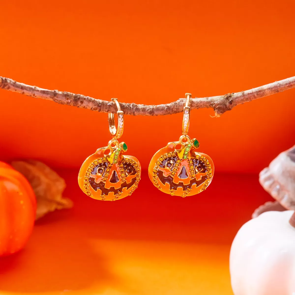 Halloween Pumpkin Drop Earrings - Image 3
